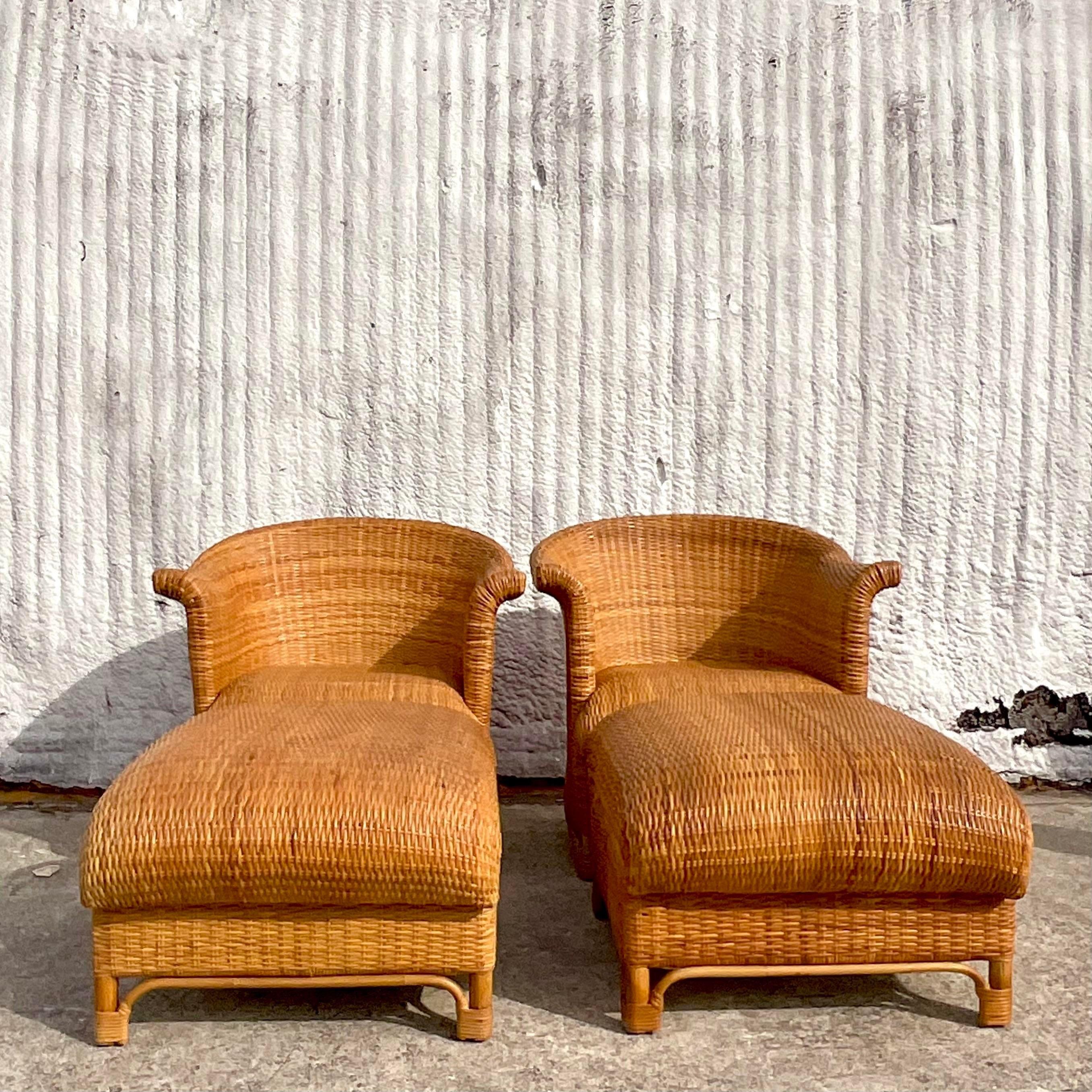 Vintage Coastal Italian Woven Rattan Club Chairs - Set of 2 For Sale 5