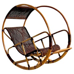 Vintage Coastal Italian Wrapped Rattan Franco Bettonica “Donaldo” Rocking Chair