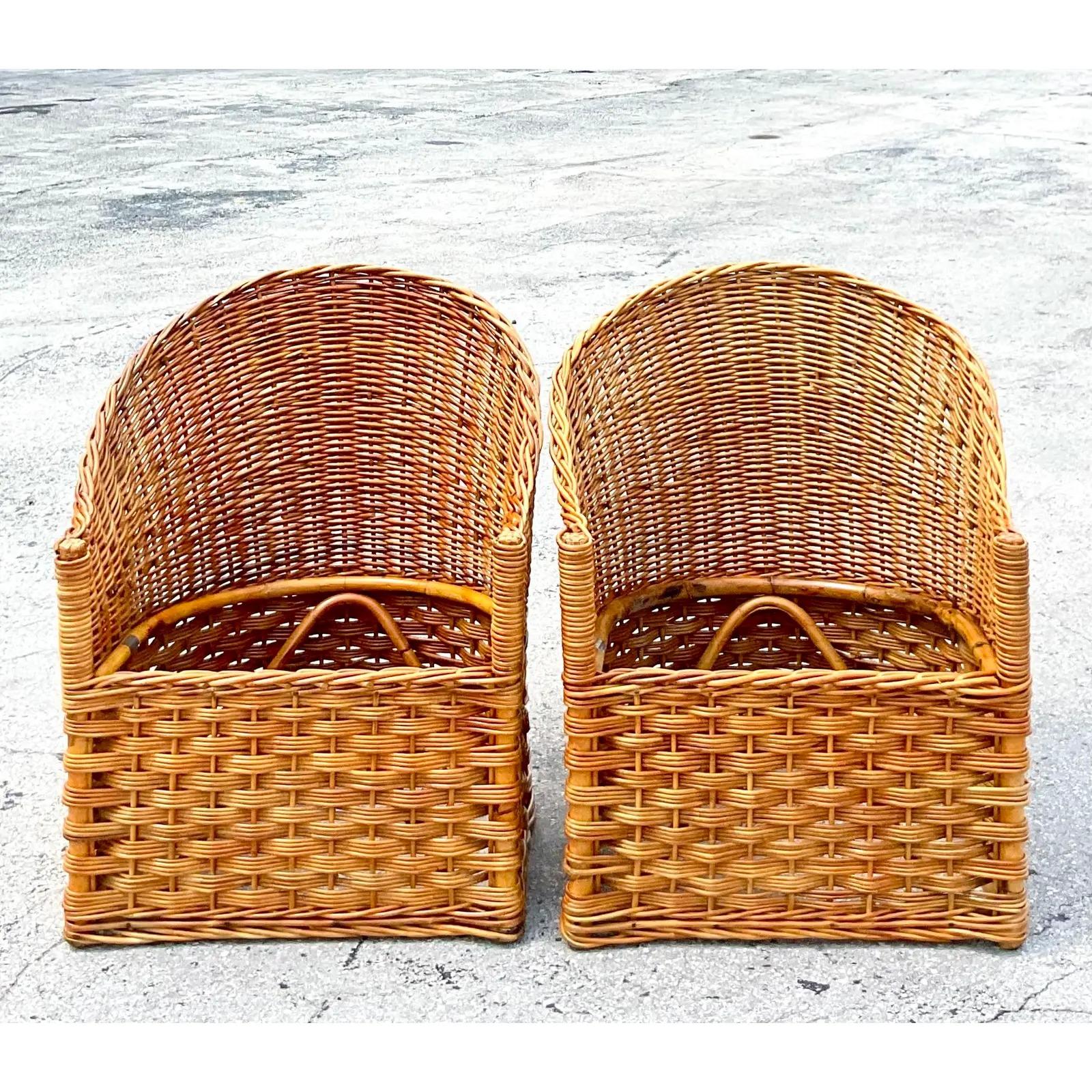 Vintage Coastal Italians Wicker Works Tub Chairs, a Pair For Sale 5