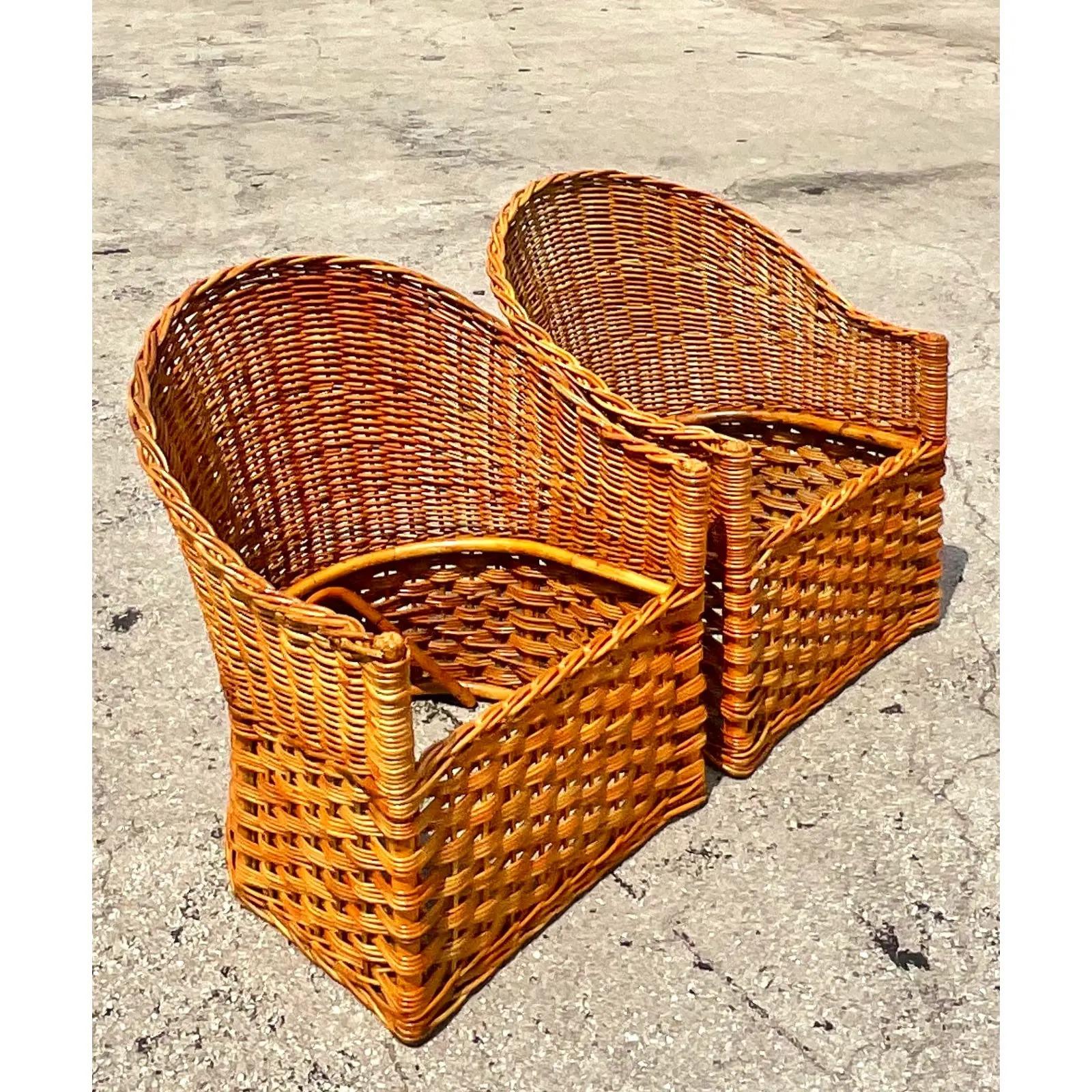 Vintage Coastal Italians Wicker Works Tub Chairs, a Pair For Sale 1