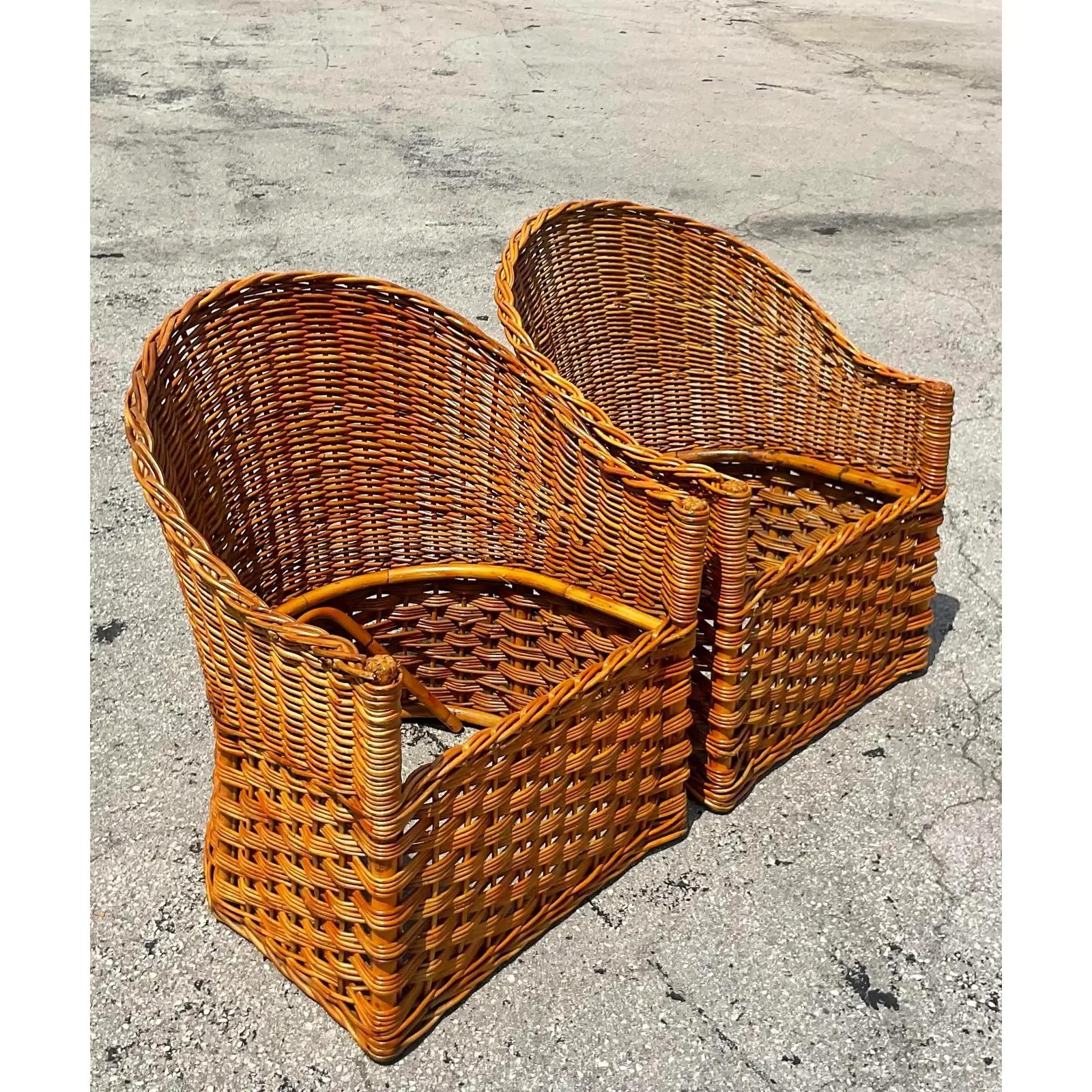 Vintage Coastal Italians Wicker Works Tub Chairs, a Pair For Sale 4