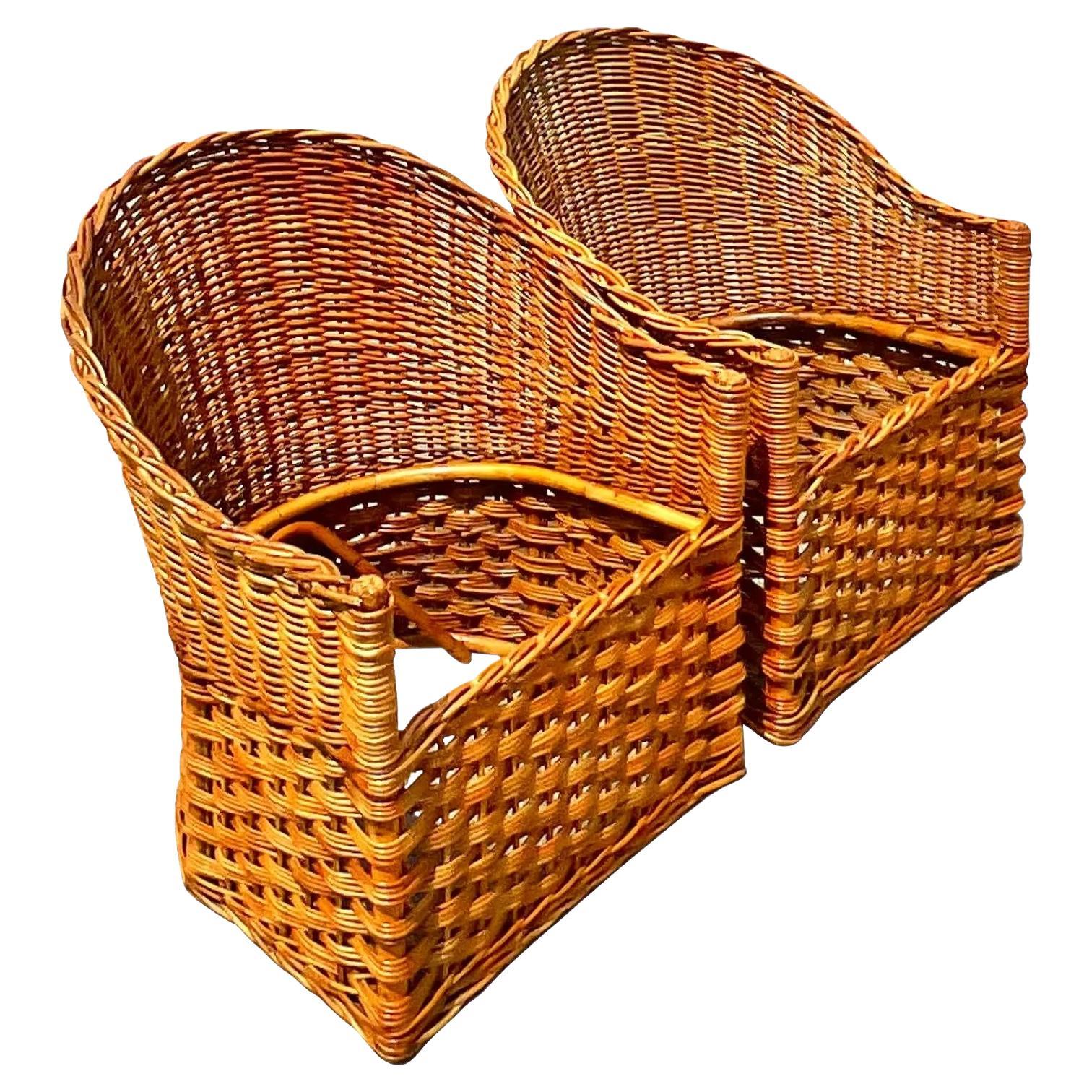 Vintage Coastal Italians Wicker Works Tub Chairs, a Pair For Sale