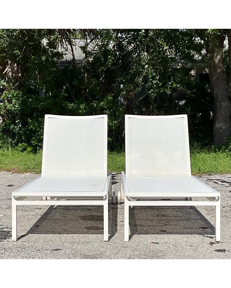 Vintage Coastal Janus Et Cie Flat Bar Mesh Chaise Lounge - Set of 2 In Good Condition In west palm beach, FL