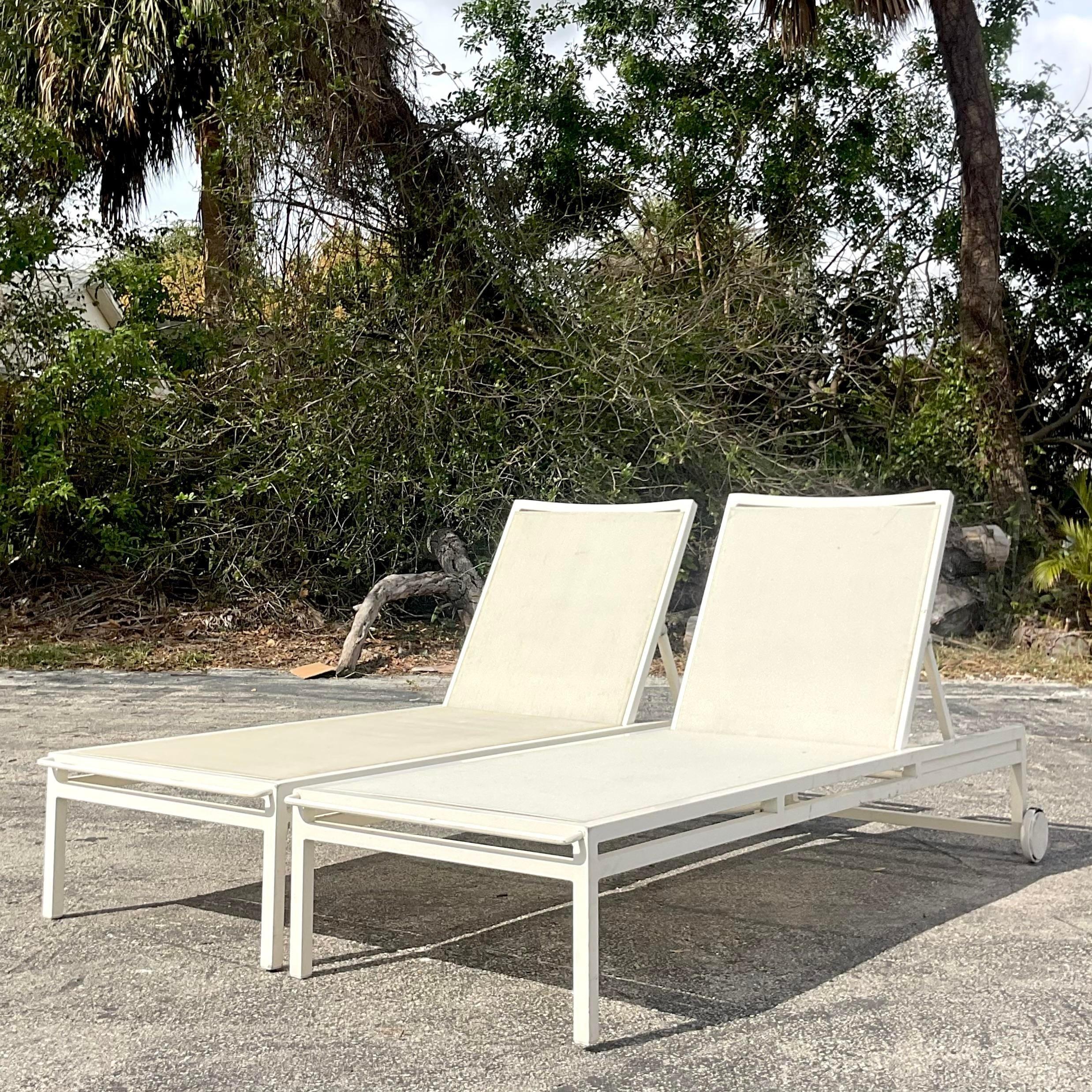 Aluminum Vintage Coastal Janus Et Cie Mesh Chaise Lounge - a Pair For Sale