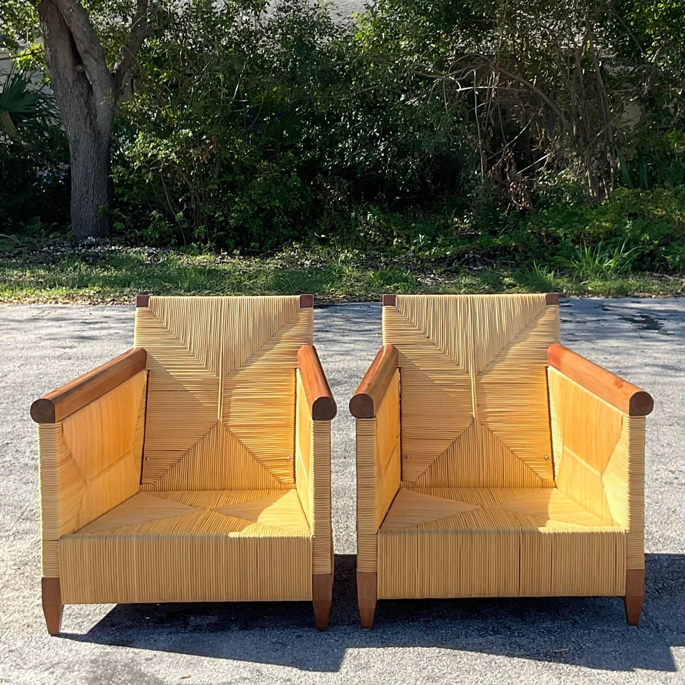 Vintage Coastal John Hutton for Donghia “Merbau” Rattan Lounge Chairs - a Pair 1