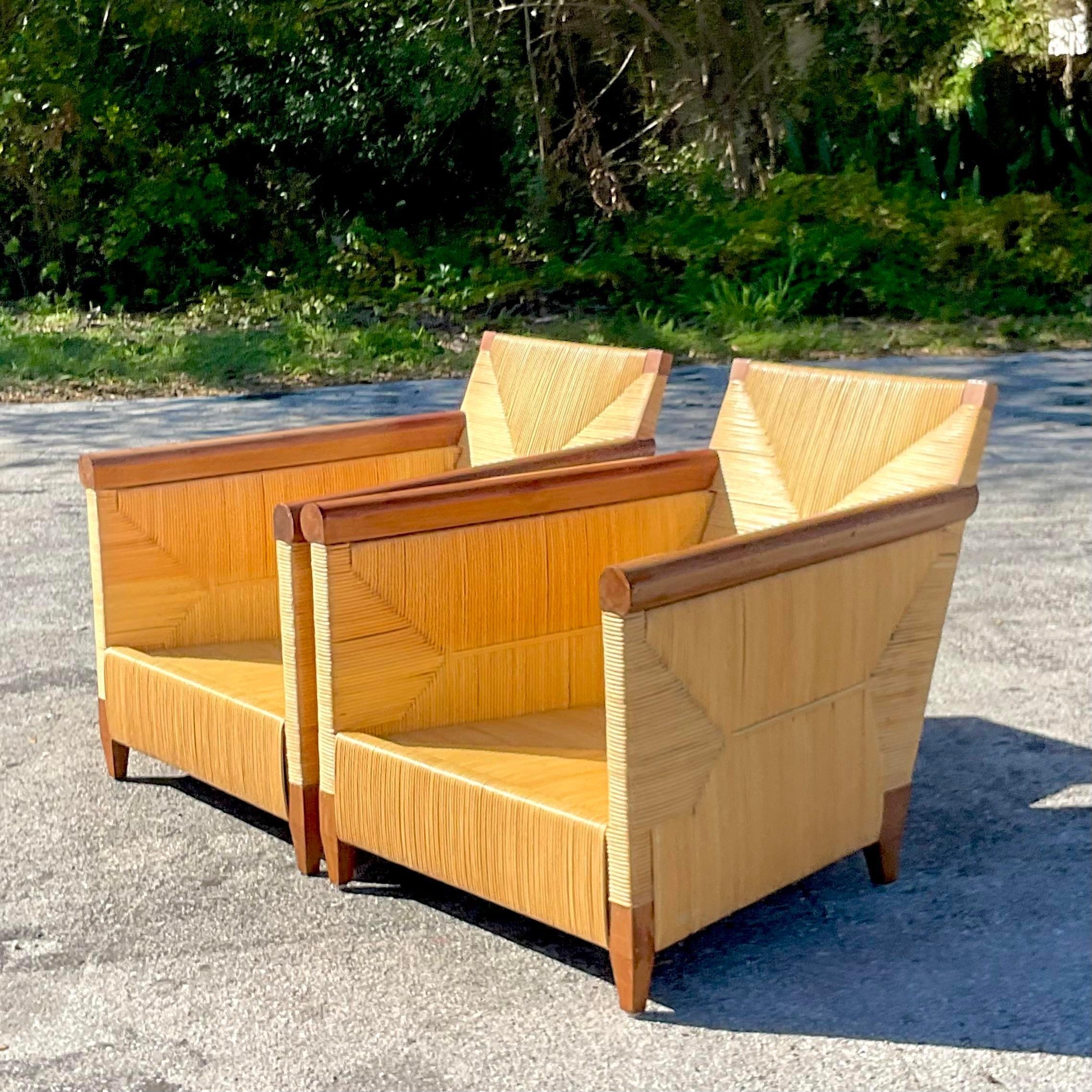Vintage Coastal John Hutton for Donghia “Merbau” Rattan Lounge Chairs - a Pair 2