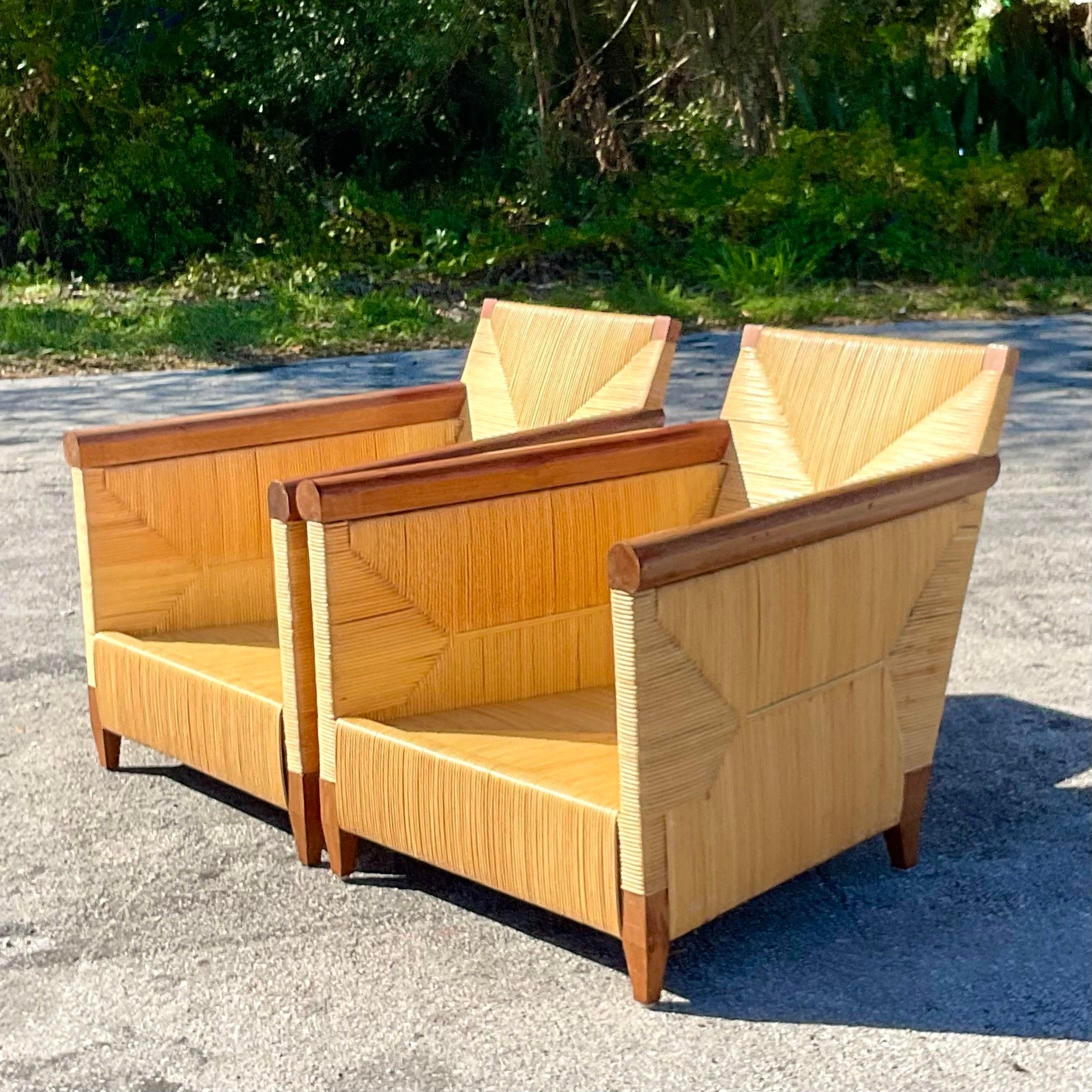 Vintage Coastal John Hutton for Donghia “Merbau” Rattan Lounge Chairs - a Pair 4