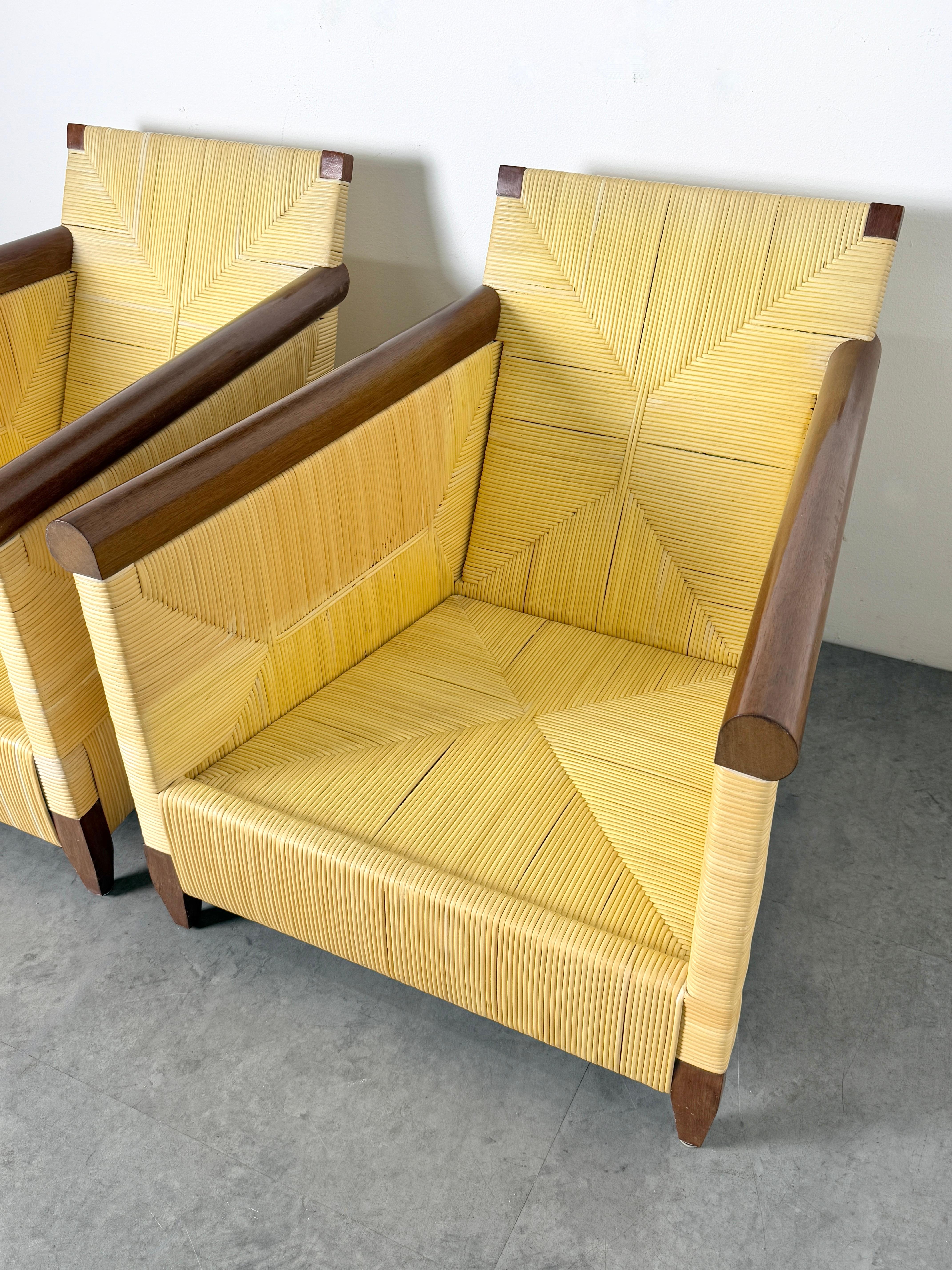 Sedie da salotto in vimini di John Hutton per Donghia in Merbau intrecciato d'epoca in vendita 5