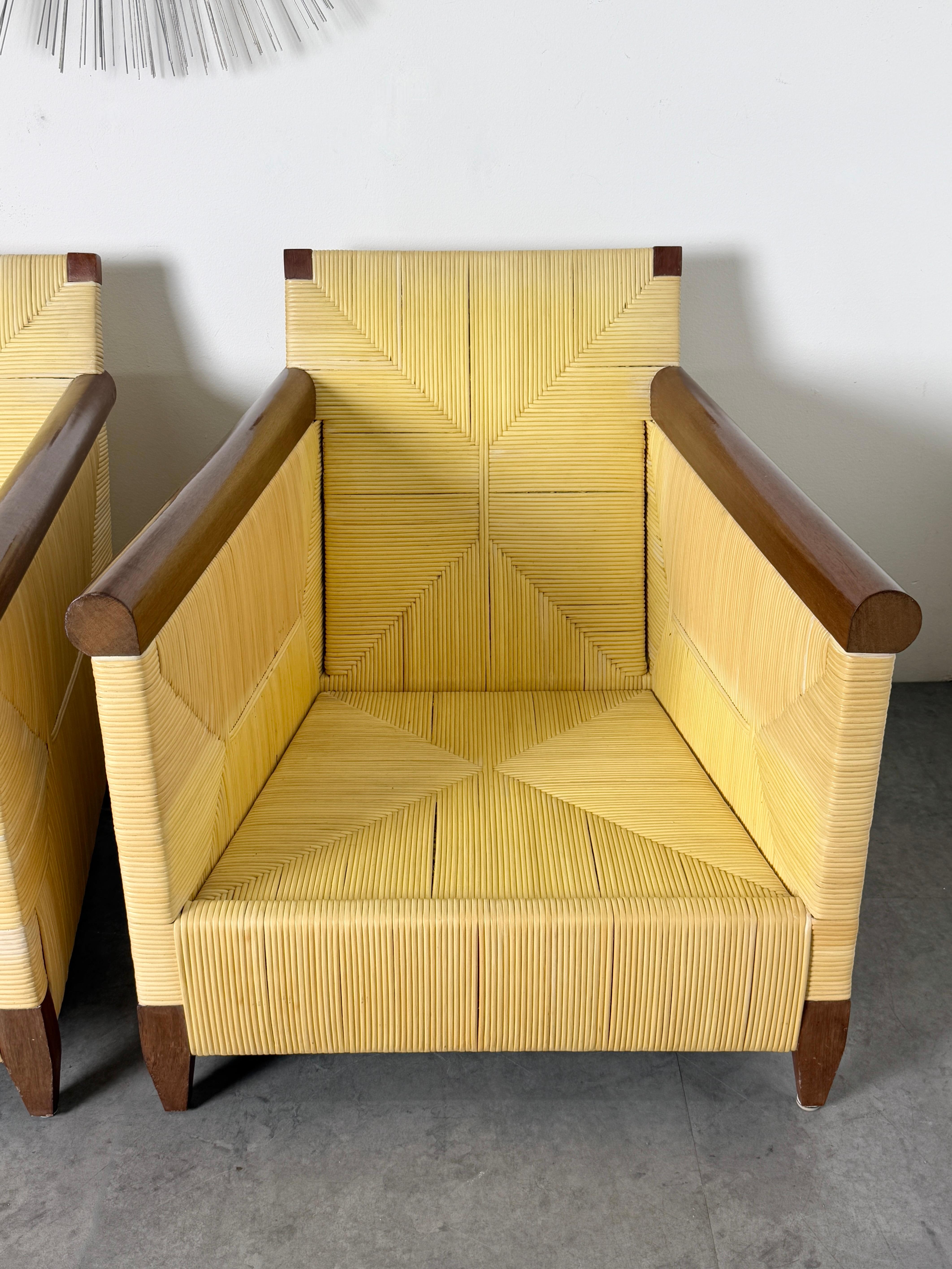 Tessuto Sedie da salotto in vimini di John Hutton per Donghia in Merbau intrecciato d'epoca in vendita