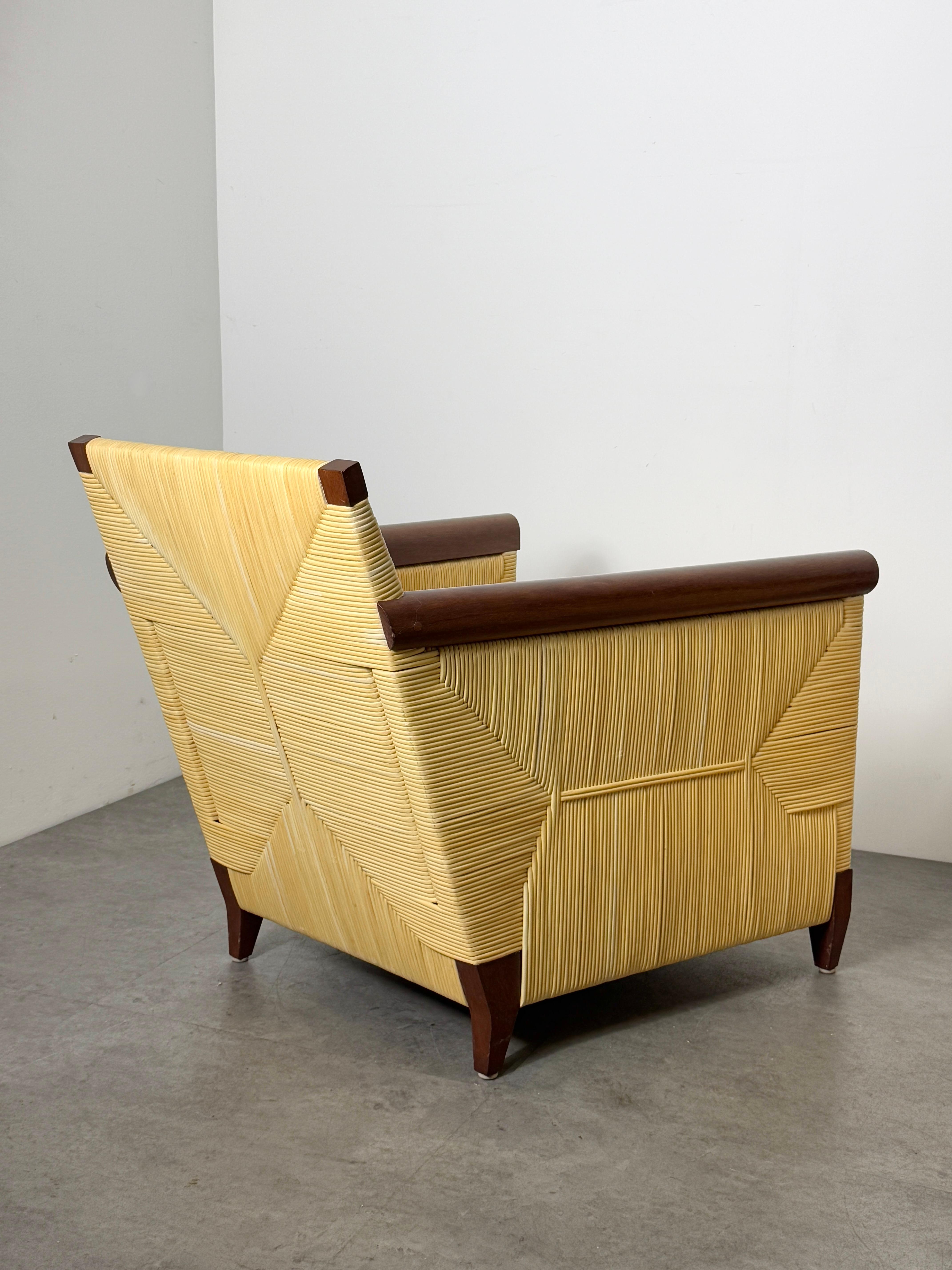 Vimini Sedie da salotto in vimini di John Hutton per Donghia in Merbau intrecciato d'epoca in vendita