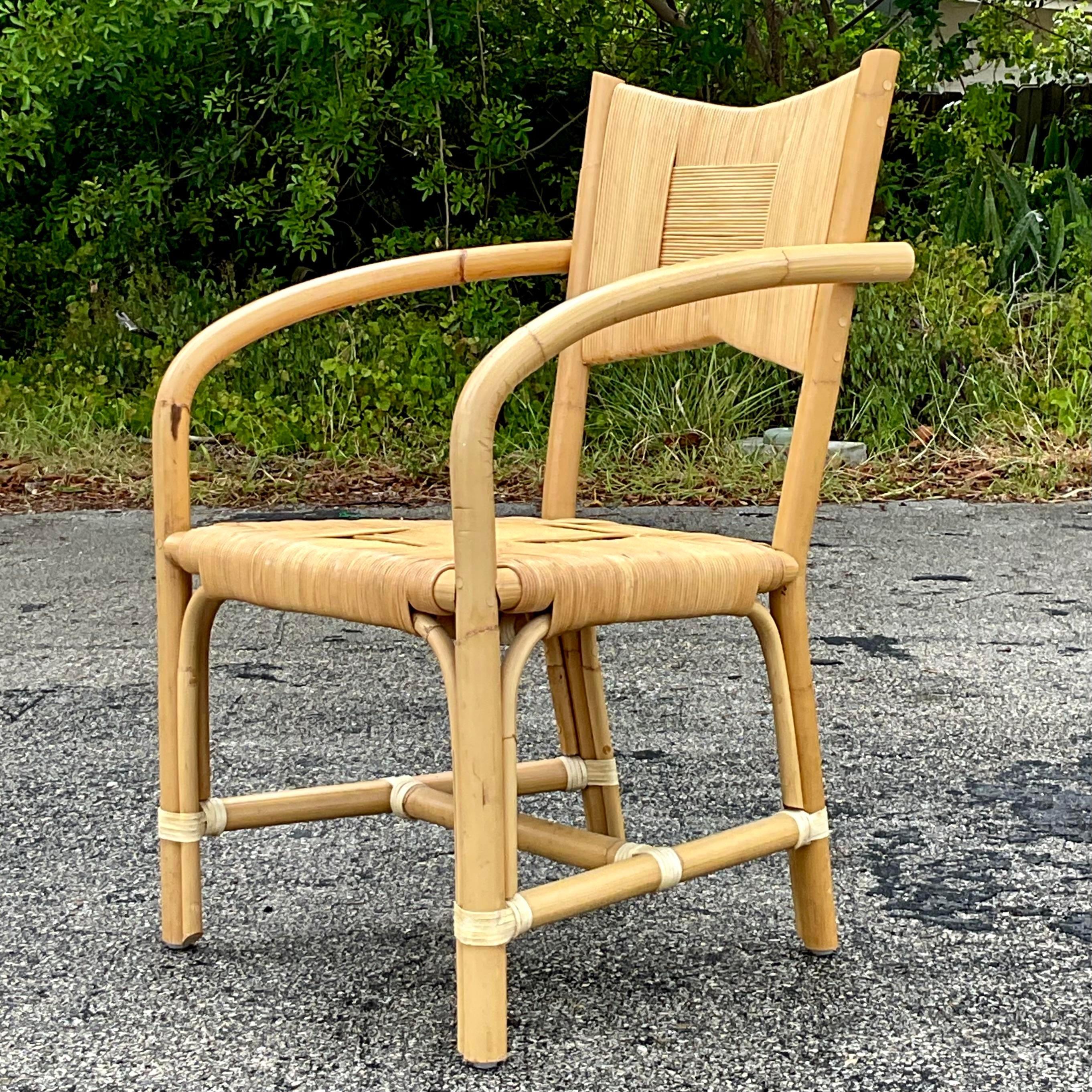 Vintage Coastal John Hutton for Donghia Woven Rattan Arm Chair For Sale 5