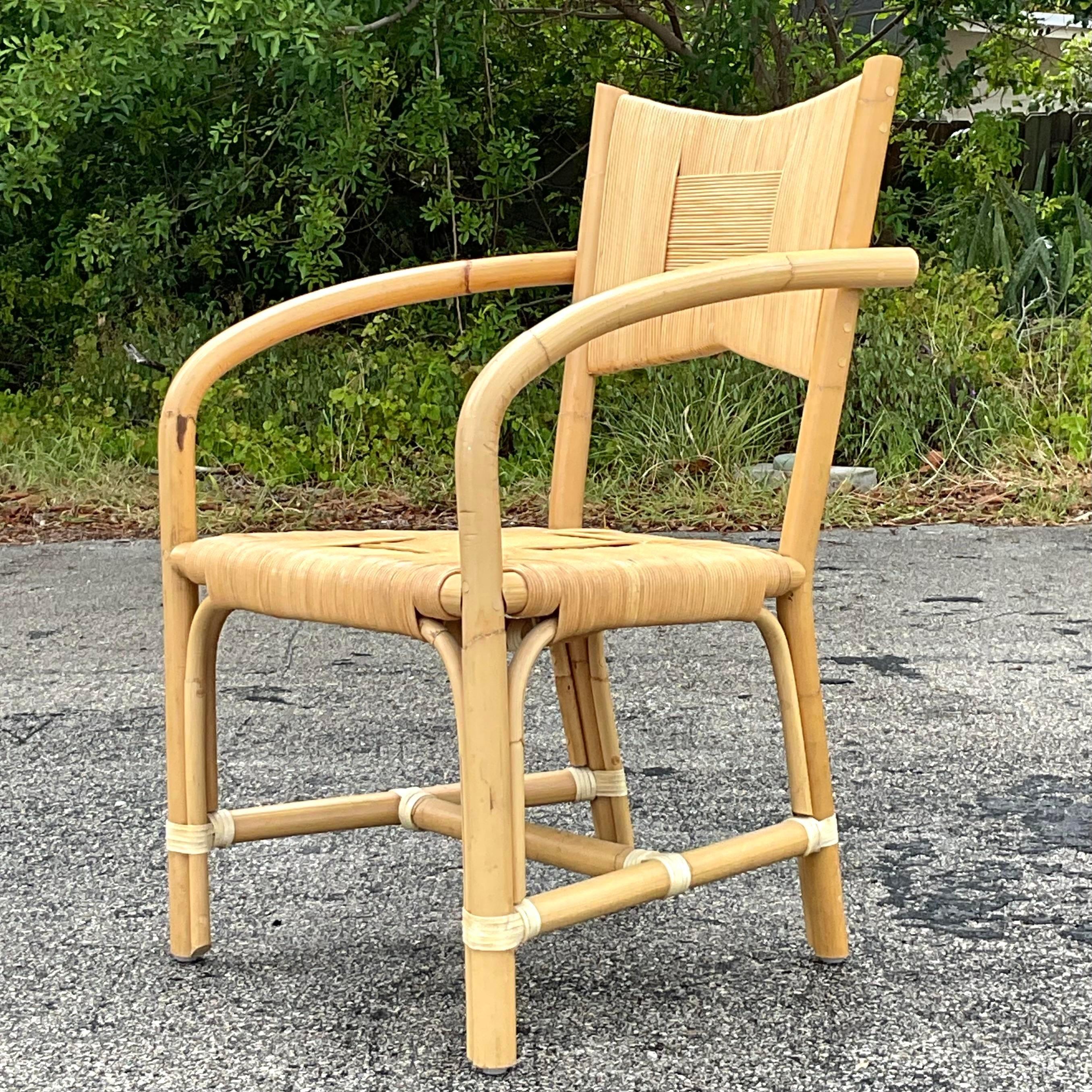 Vintage Coastal John Hutton for Donghia Woven Rattan Arm Chair For Sale 6