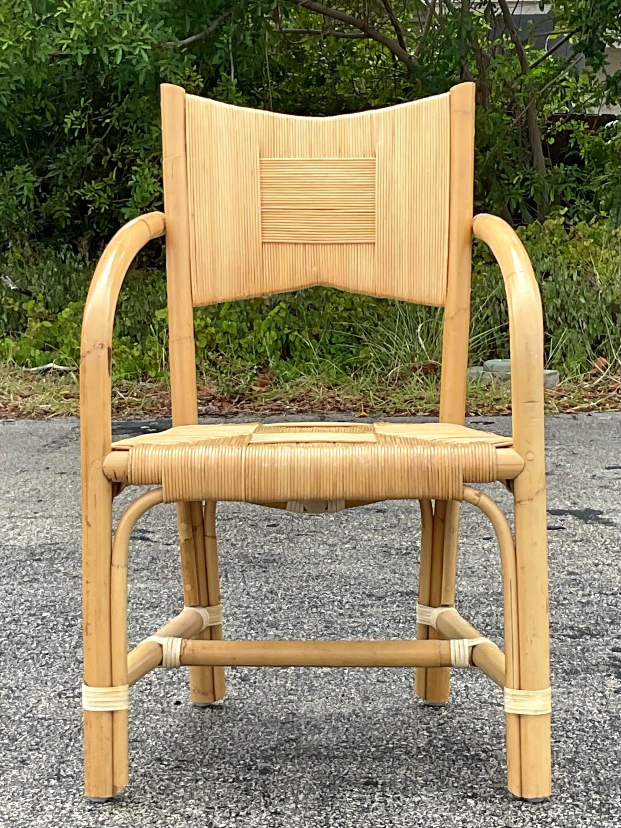 Vintage Coastal John Hutton for Donghia Woven Rattan Arm Chair For Sale 2