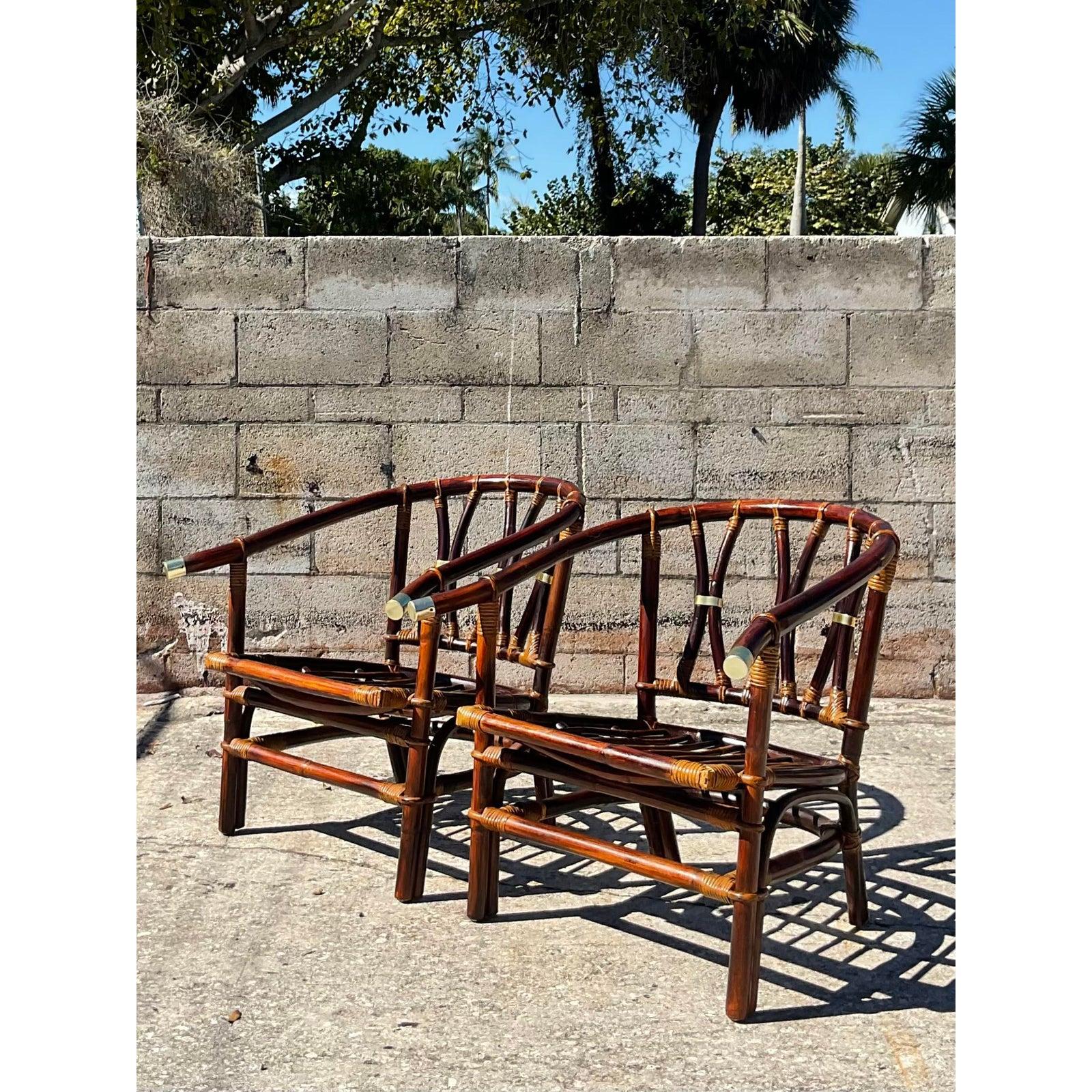 Vintage Coastal John Wisner for Ficks Reed “Far Horizons” Arm Chairs, a Pair 4
