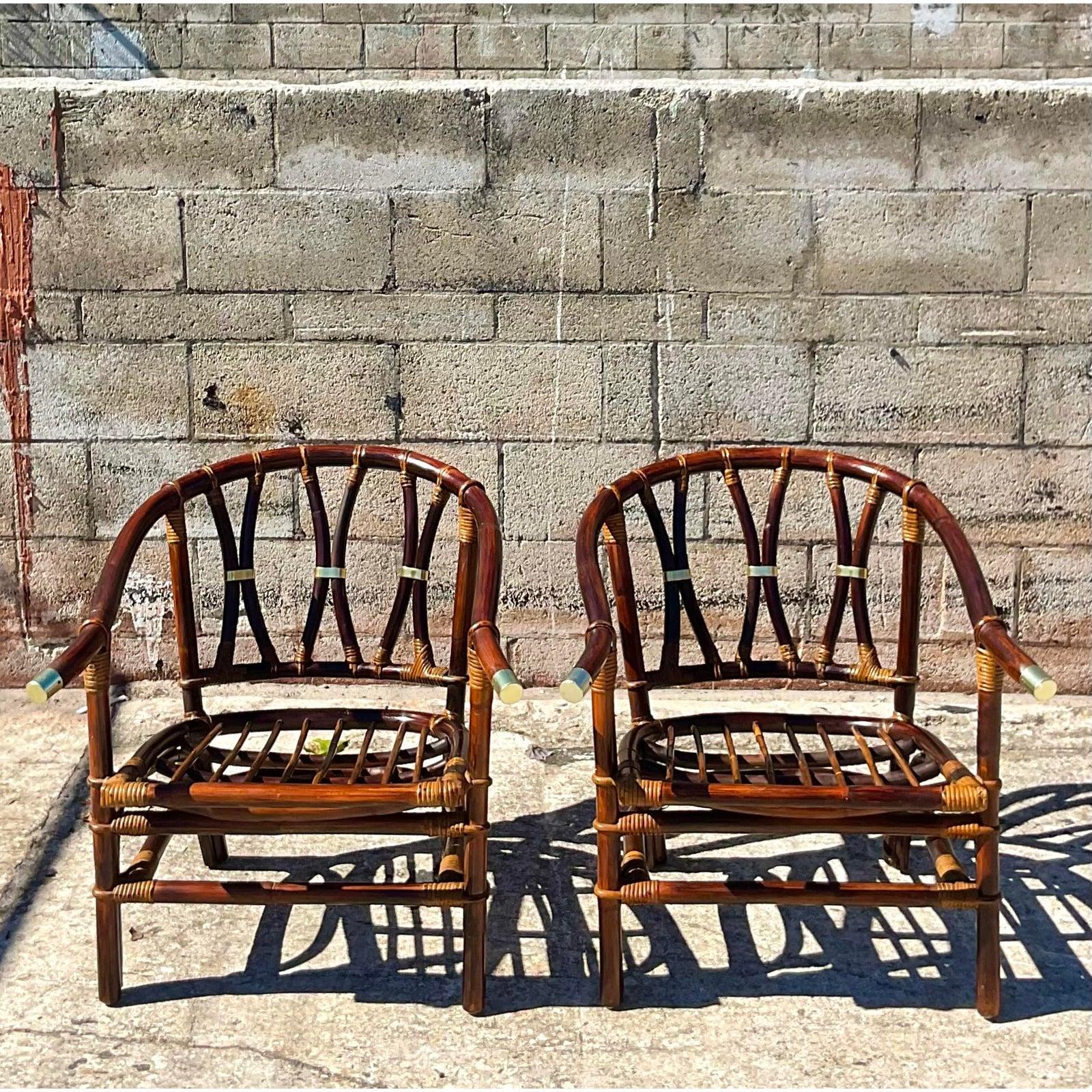 Vintage Coastal John Wisner for Ficks Reed “Far Horizons” Arm Chairs, a Pair 5