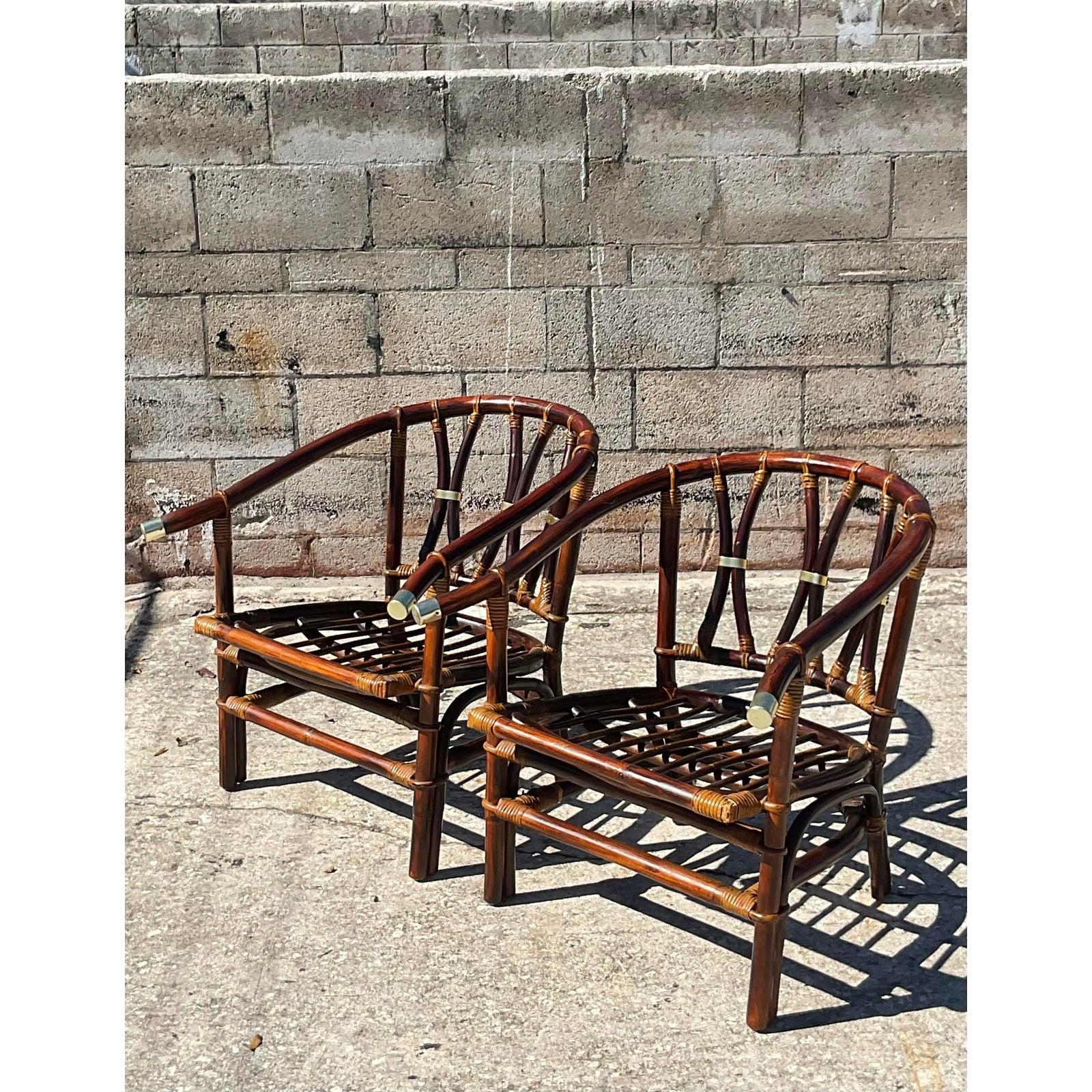 Vintage Coastal John Wisner for Ficks Reed “Far Horizons” Arm Chairs, a Pair 6