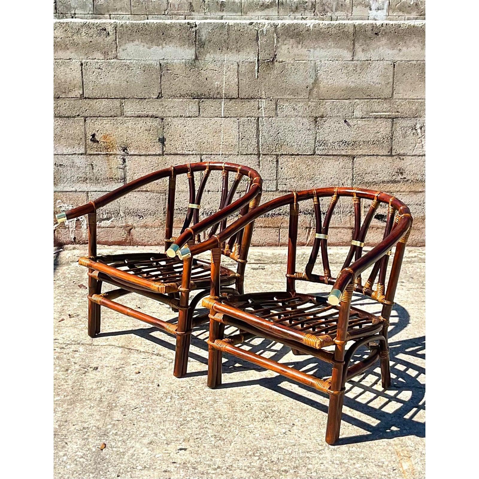 Vintage Coastal John Wisner for Ficks Reed “Far Horizons” Arm Chairs, a Pair 2