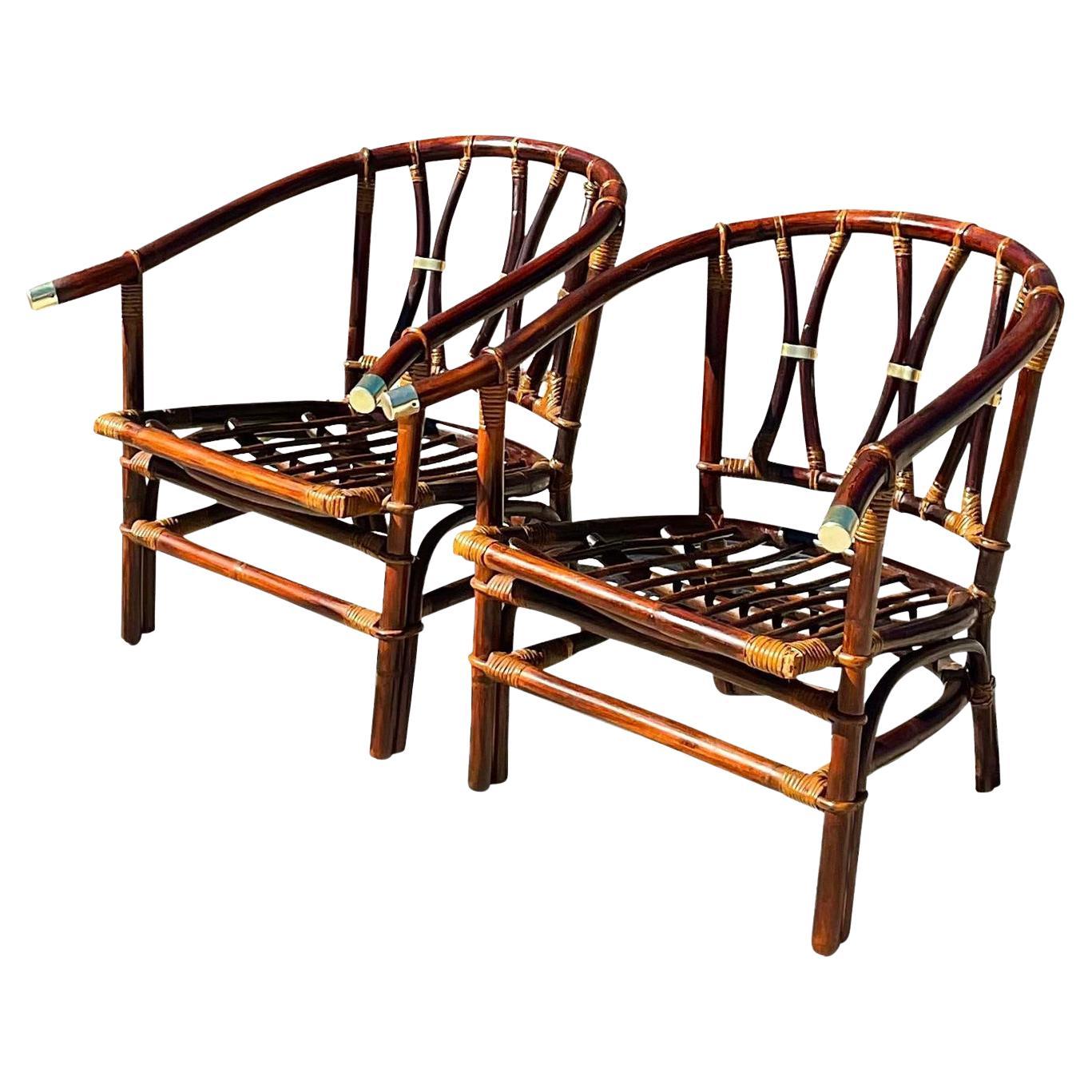 Vintage Coastal John Wisner for Ficks Reed “Far Horizons” Arm Chairs, a Pair