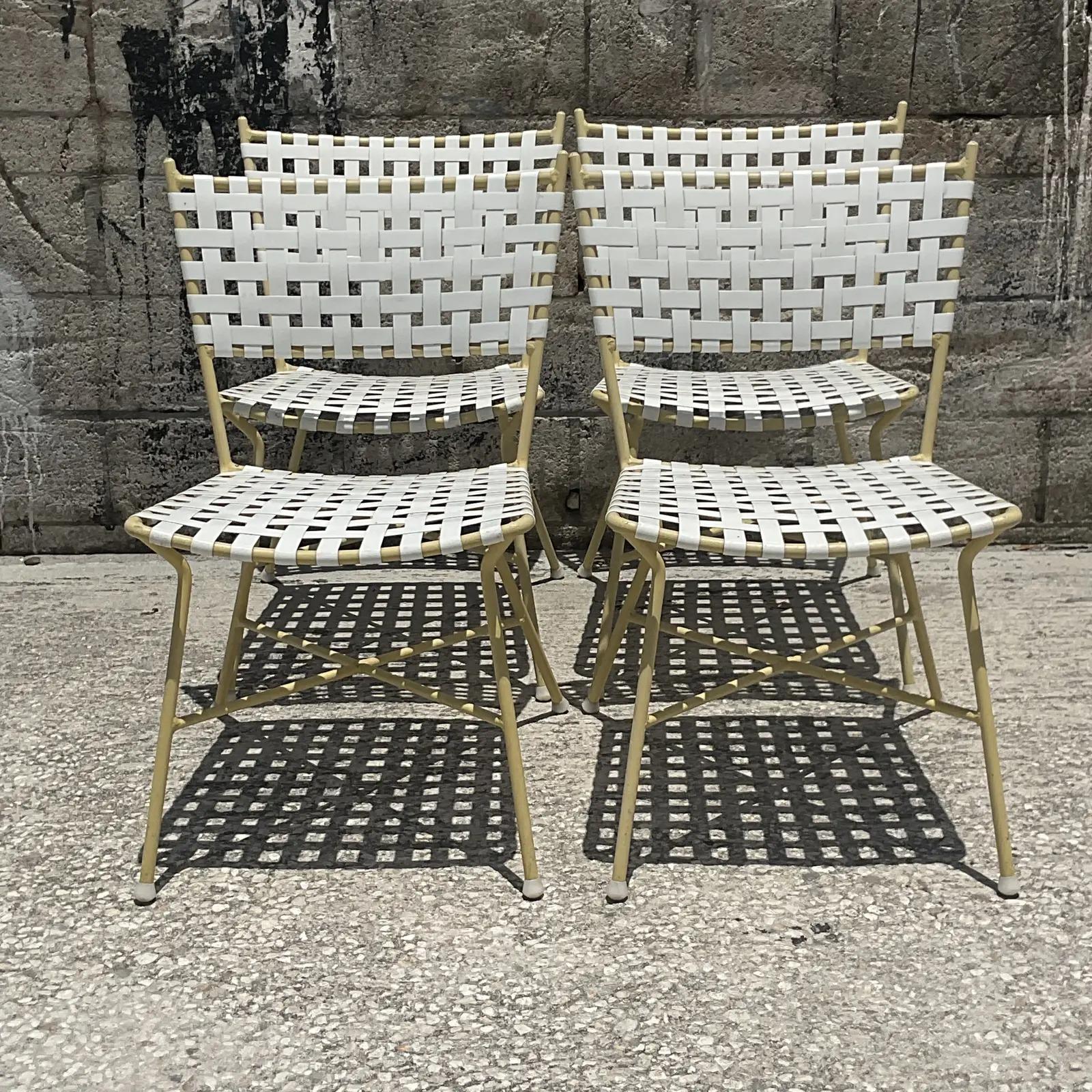 20th Century Vintage Coastal Keller Scroll Wrought Iron Outdoor Dining Table Set