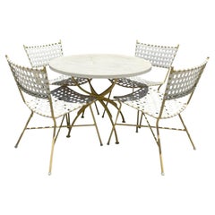 Used Coastal Keller Scroll Wrought Iron Outdoor Dining Table Set