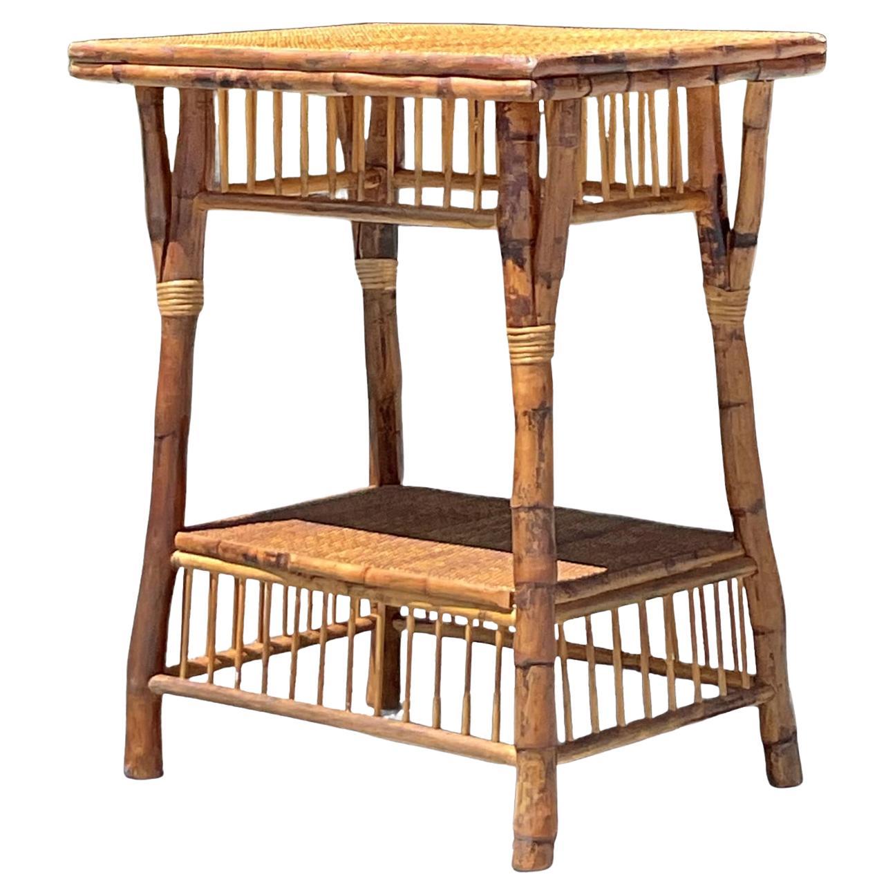 Vintage Coastal Kenian Tortoise Bamboo Side Table