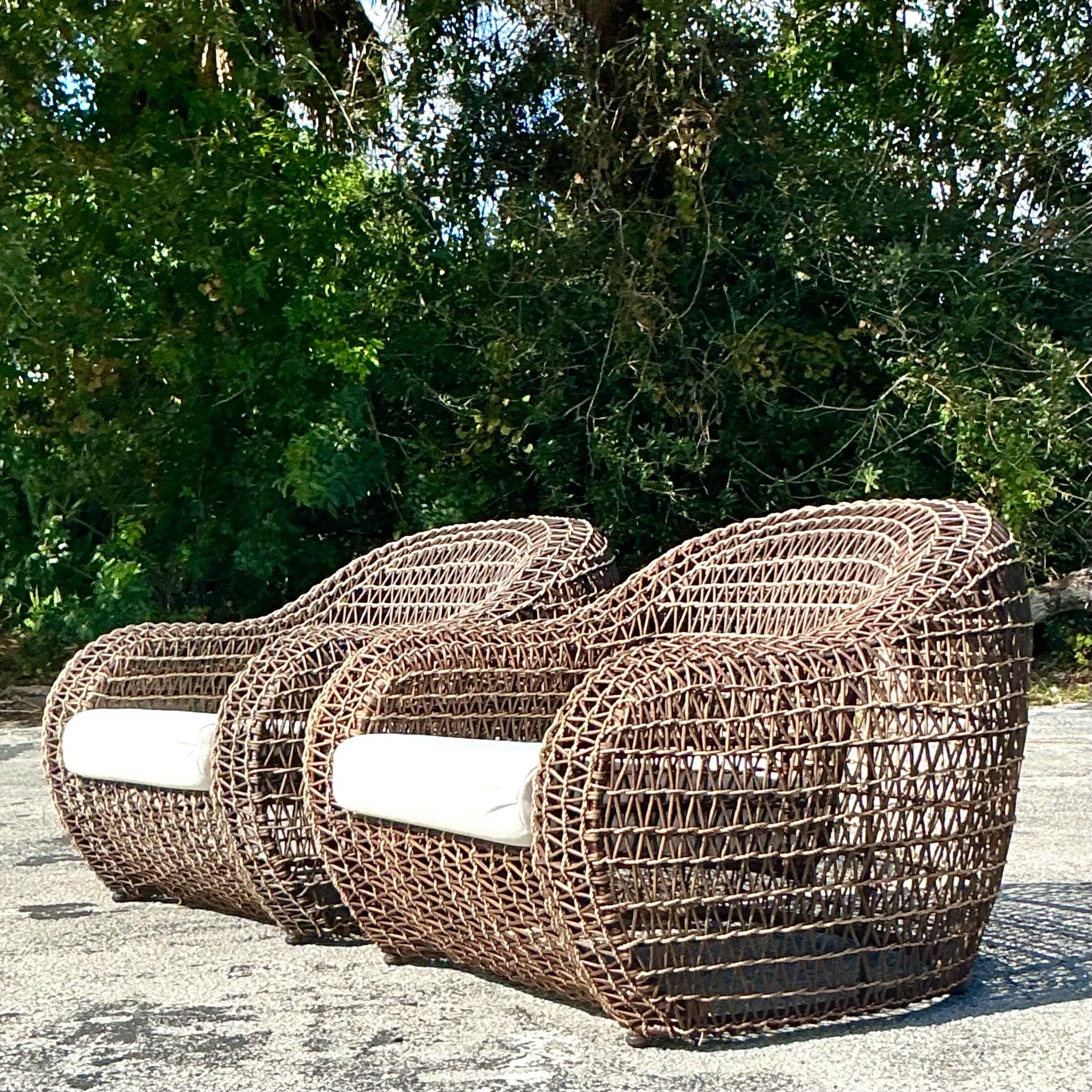 Vintage Coastal Kenneth Cobonpue Woven Rattan and a Jute Lounge Chairs - a Pair For Sale 6