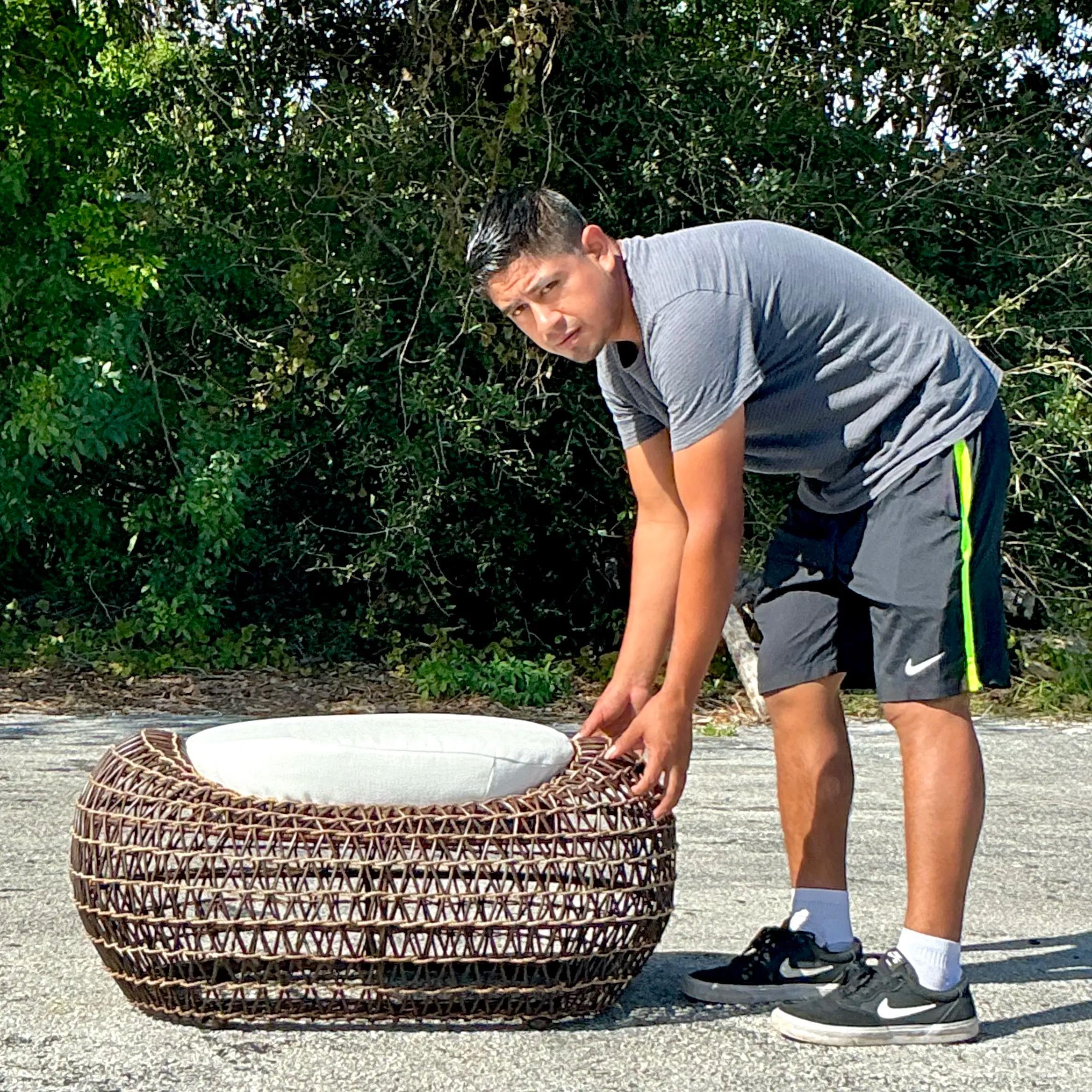 Iuta Ottomana in rattan e iuta intrecciata di Kenneth Cobonpue, vintage e costiera in vendita