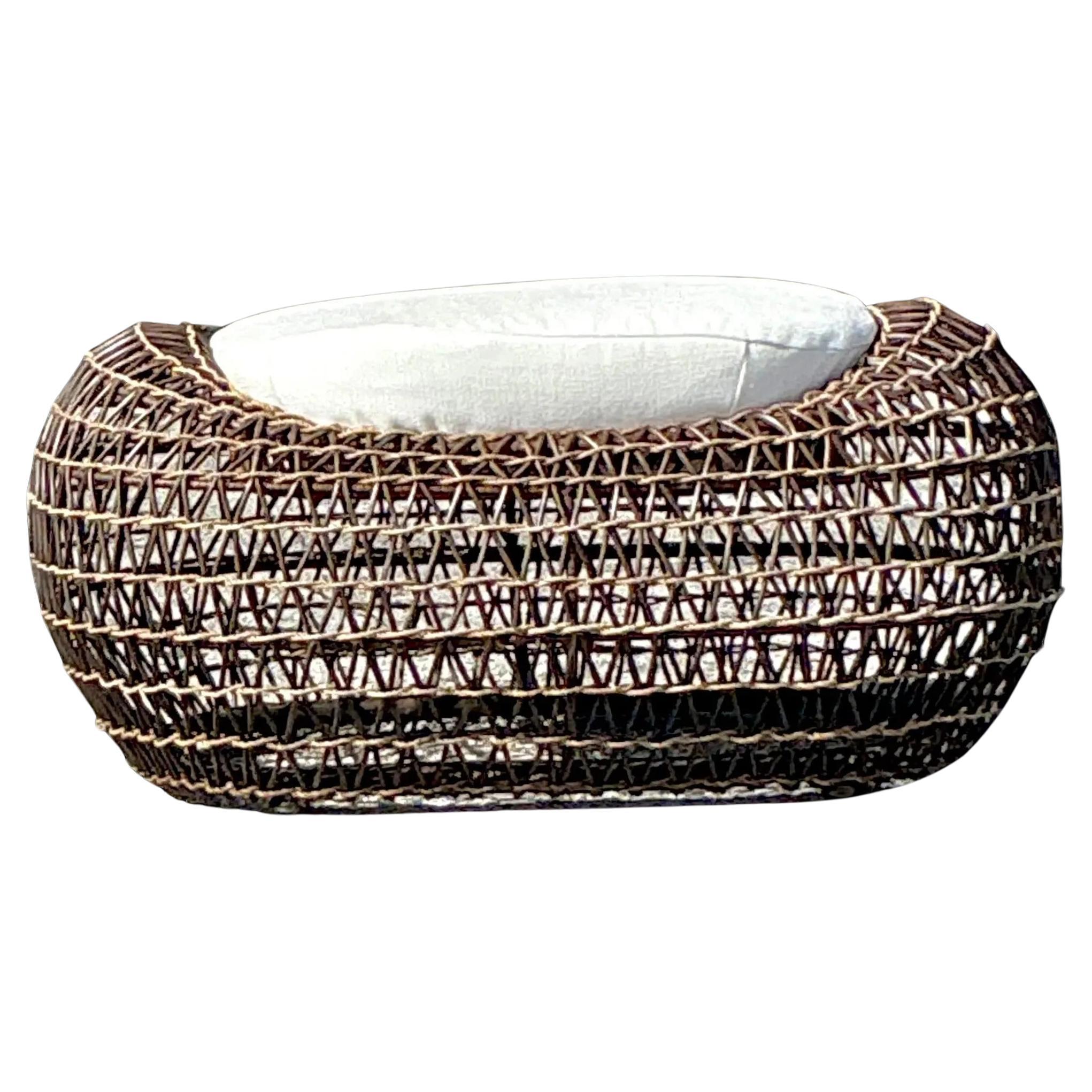 Vintage Coastal Kenneth’s Cobonpue Woven Rattan and Jute Ottoman