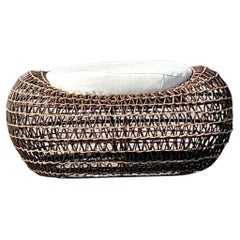 Vintage Coastal Kenneth’s Cobonpue Woven Rattan and Jute Ottoman