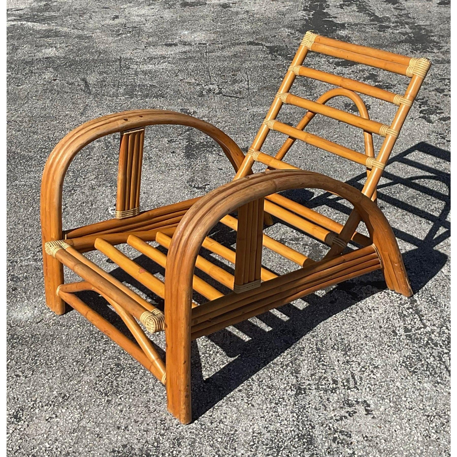 Rotin Chaise longue vintage en rotin courbé de La Jolla en vente