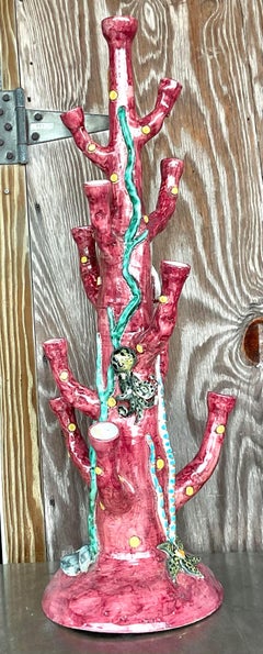 Vintage Coastal La Vietrese Monumental Glazed Ceramic Under the Sea Vase