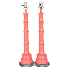 Vintage Coastal Lacquered Bamboo Table Lamps - a Pair