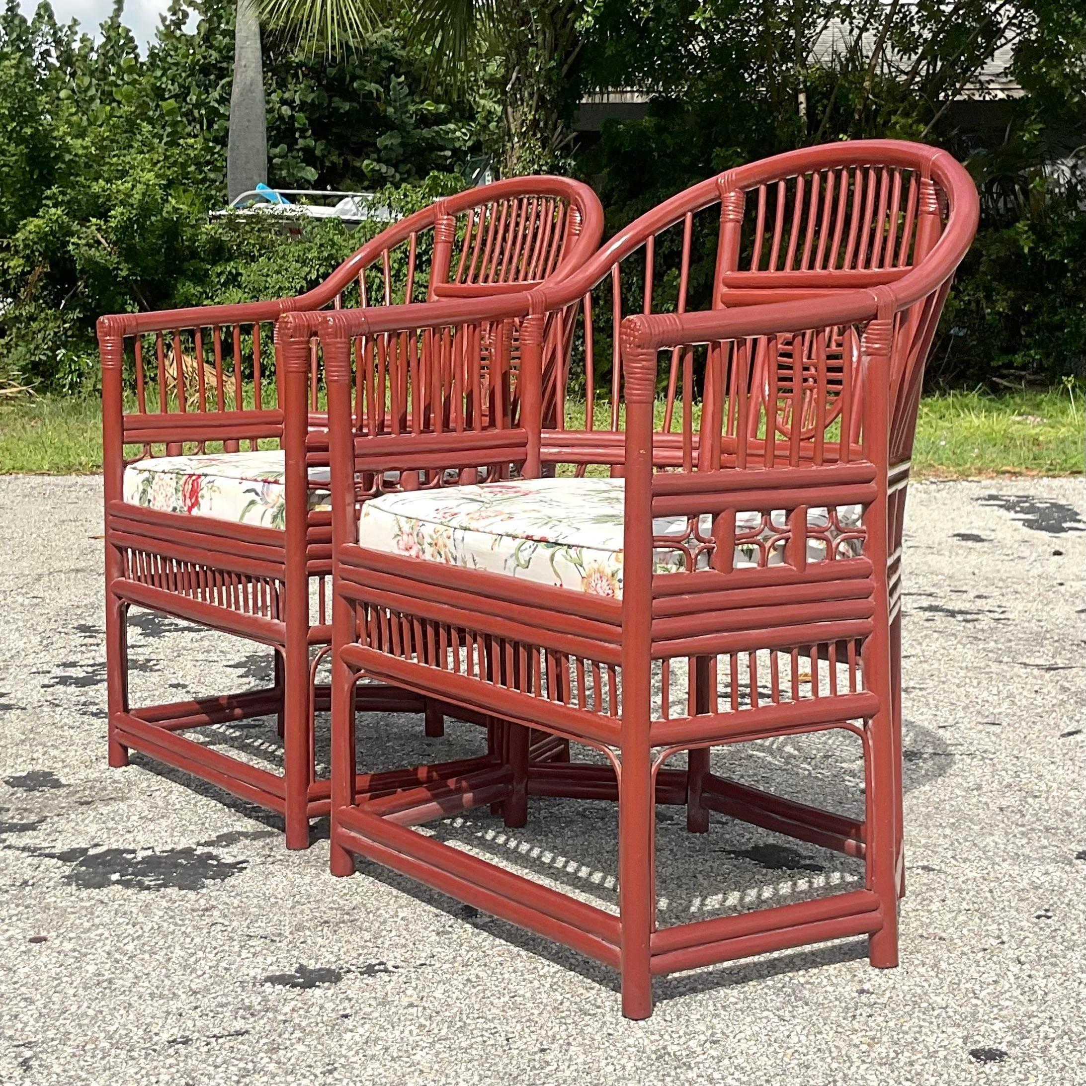 Philippine Vintage Coastal Lacquered Brighton Pavillon Chairs - a Pair