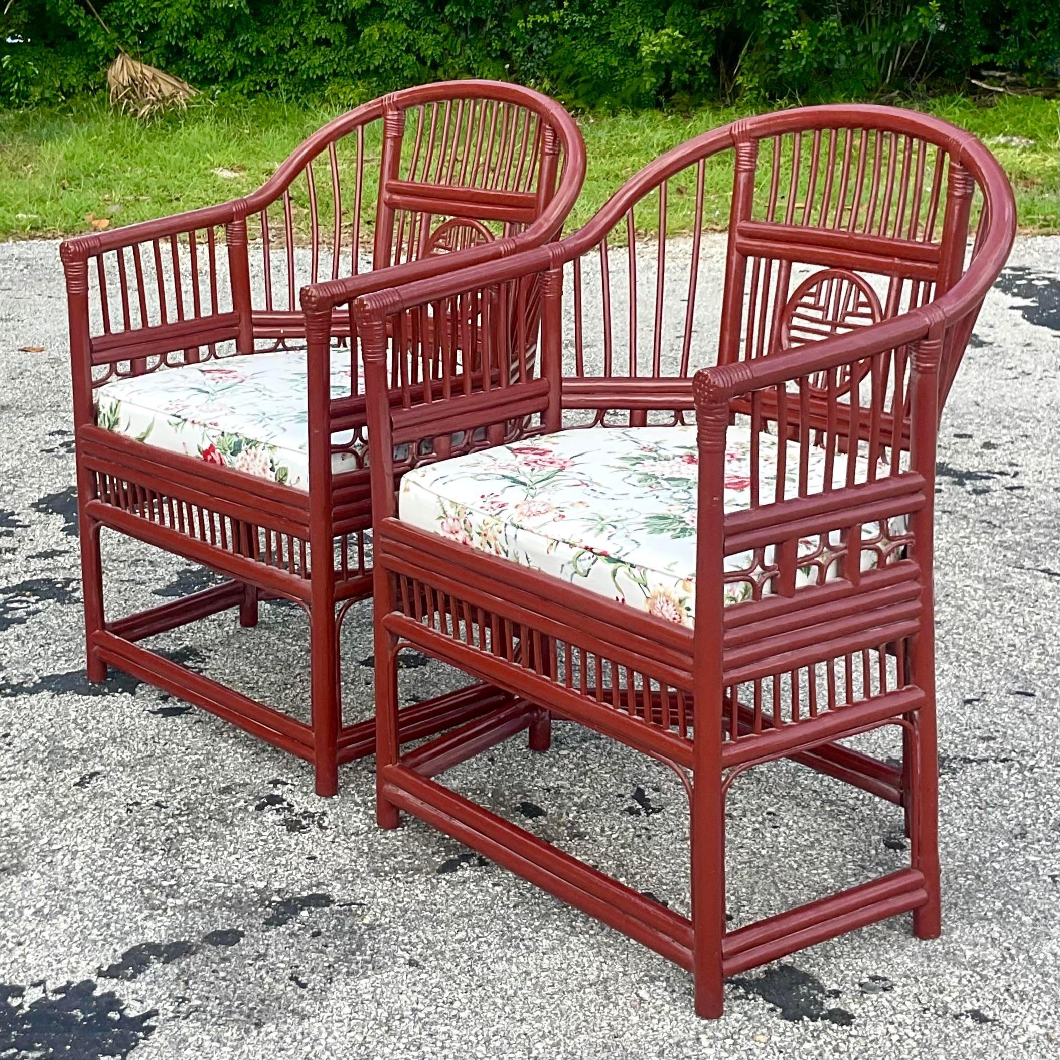 Vintage Coastal Lacquered Brighton Pavillon Chairs - a Pair In Good Condition In west palm beach, FL