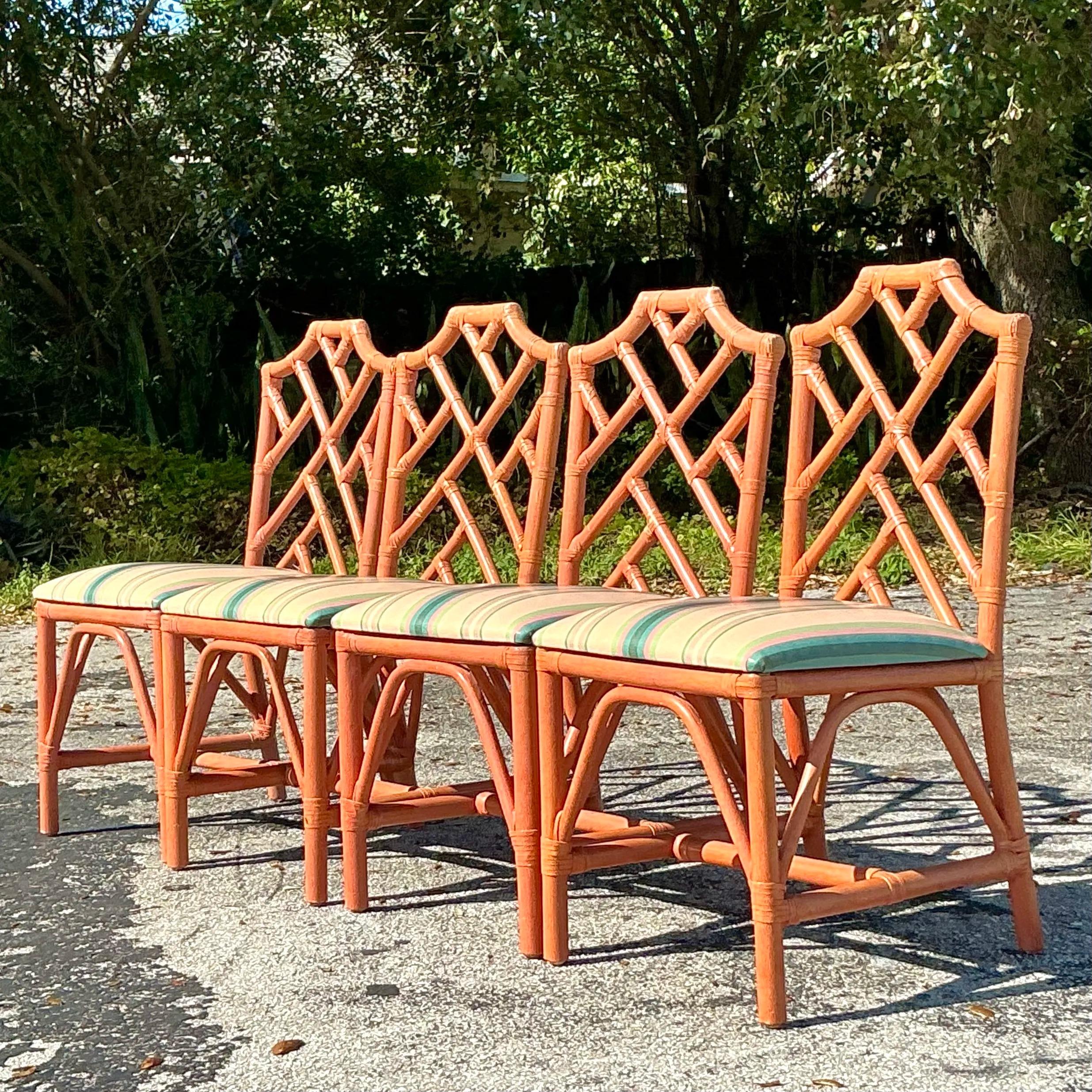 Sedie da pranzo cinesi Chippendale laccate costiere d'epoca - Set di 4 sedie In condizioni buone in vendita a west palm beach, FL