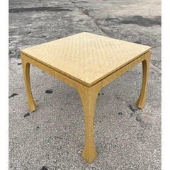 Vintage Coastal Lacquered Grasscloth Game Table After Karl Springer