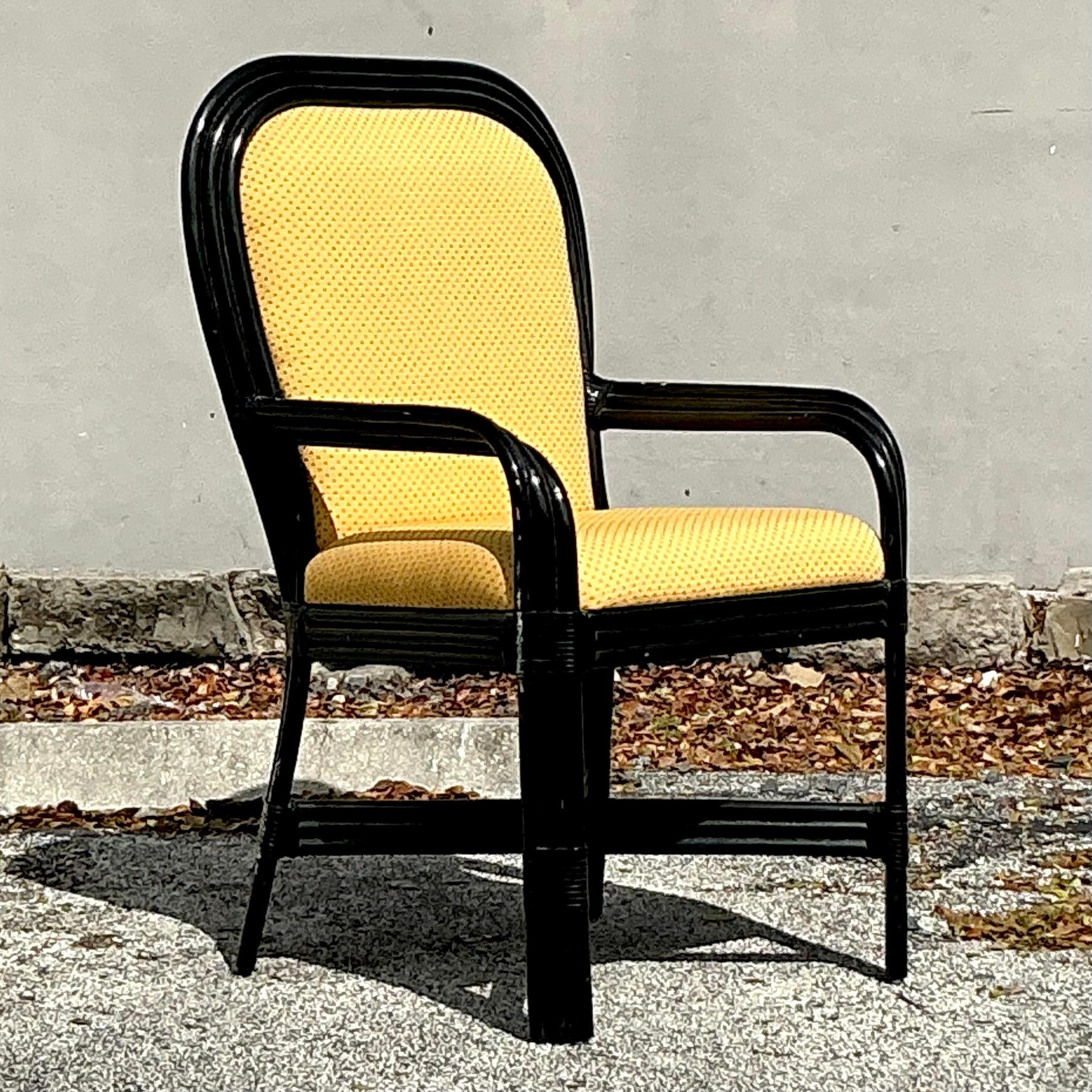 Philippine Vintage Coastal Lacquered Rattan Arm Chair For Sale