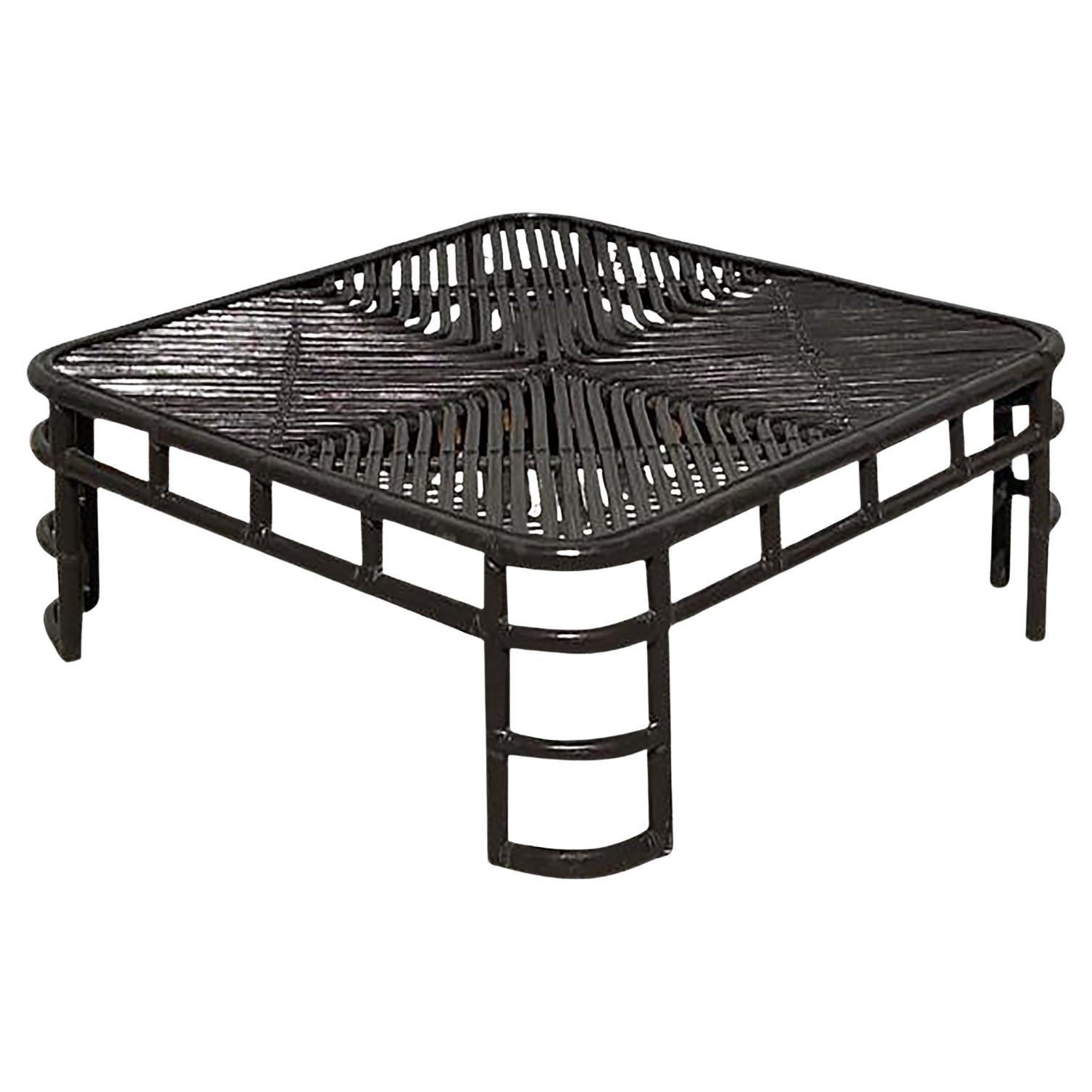 Vintage Coastal Lacquered Stick Rattan Coffee Table After Henry Olko