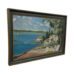 Vintage Coastal Landscape Painting in Impressionist Style, Framed.