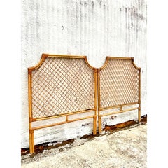 Vintage Coastal Lattice Bamboo Twin Headboards, a Pair