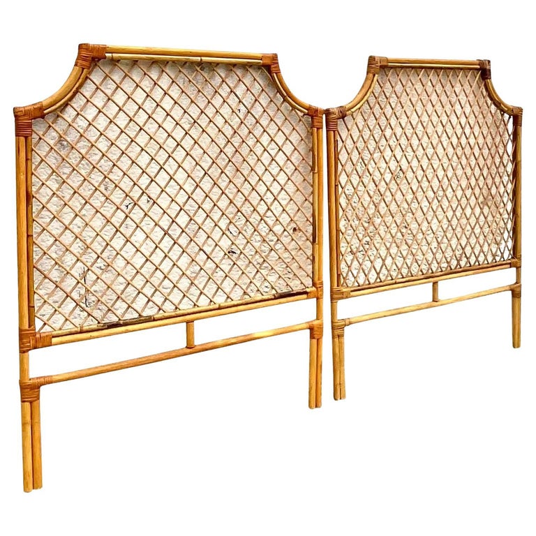 Vintage Coastal Lattice Bamboo Twin Headboards, a Pair at 1stDibs