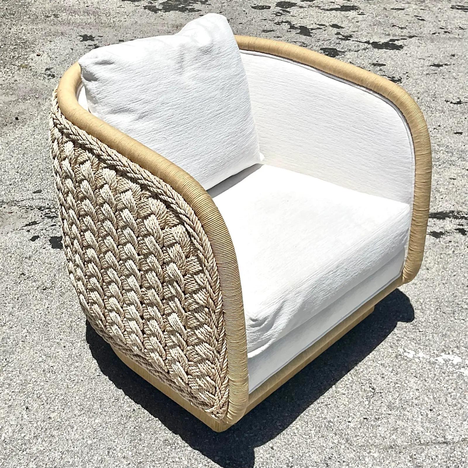 Upholstery Vintage Coastal Laura Kirar Braided Rattan Swivel Chair