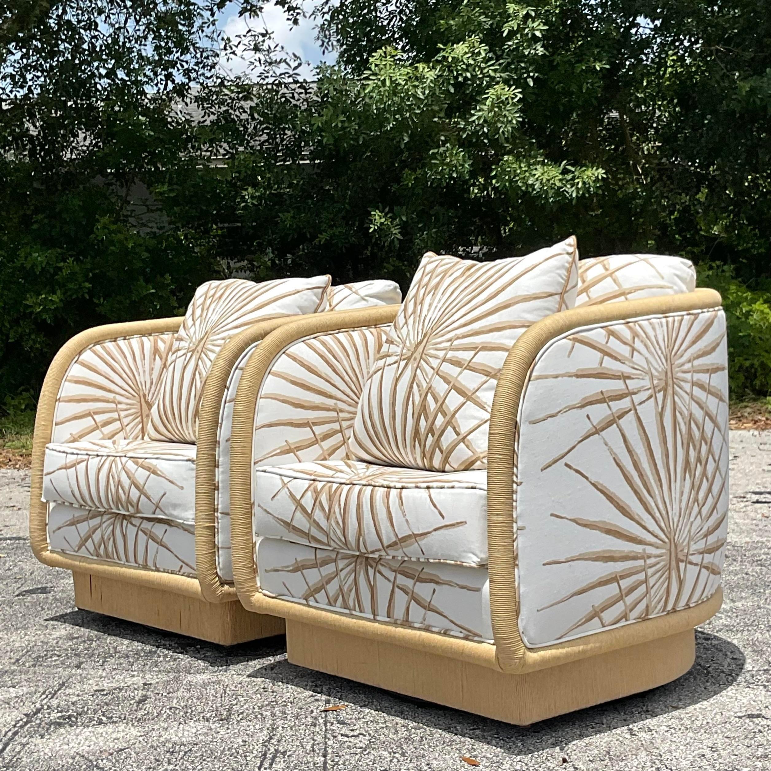 Vintage Coastal Laura Kirar for Baker Swivel Lounge Chair - a Pair In Good Condition In west palm beach, FL