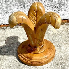Vintage Coastal Lee Industries Carved Palm Frond Table Pedestal