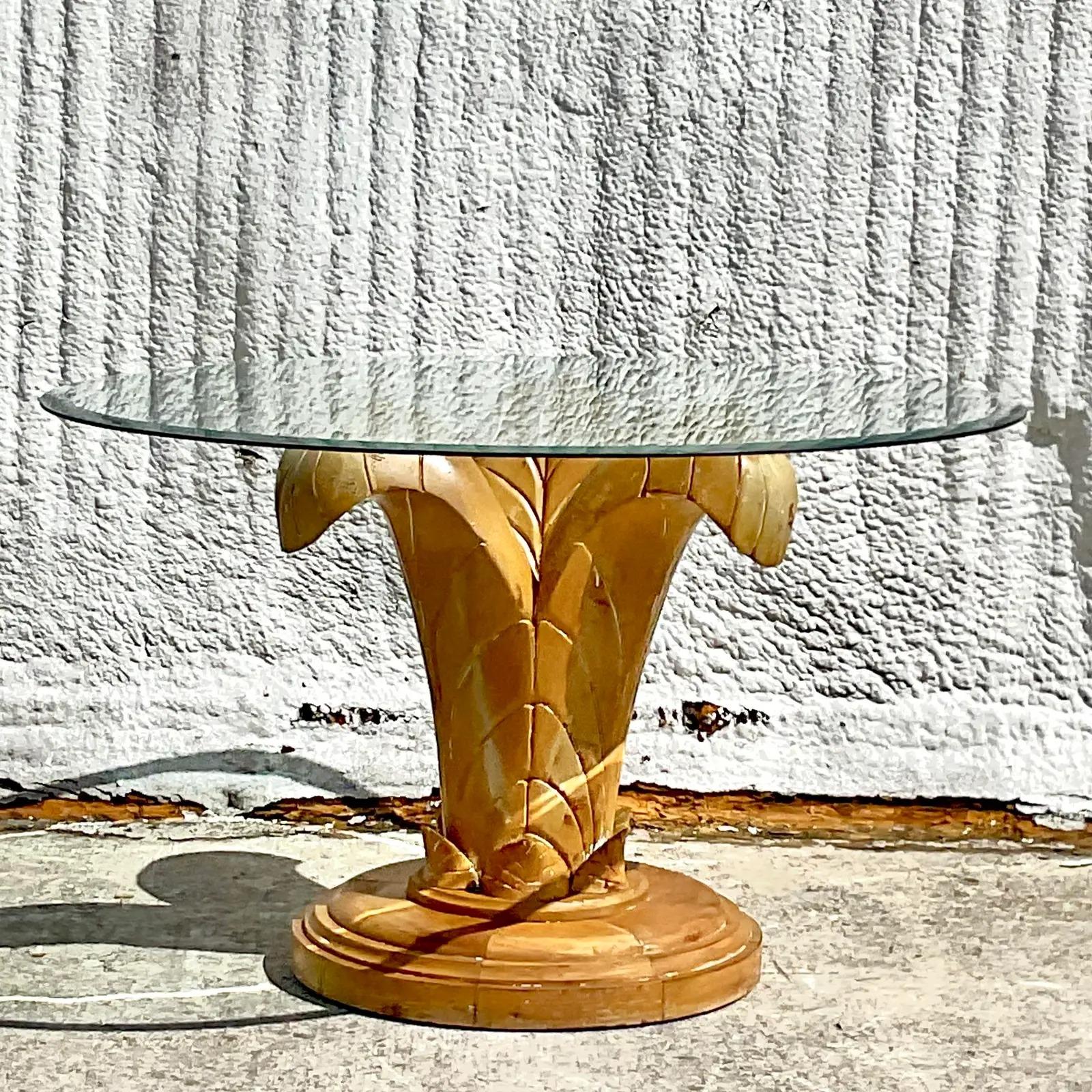 Vintage Coastal Lee Industries Carved Palm Frond Table Pedestal For Sale 1
