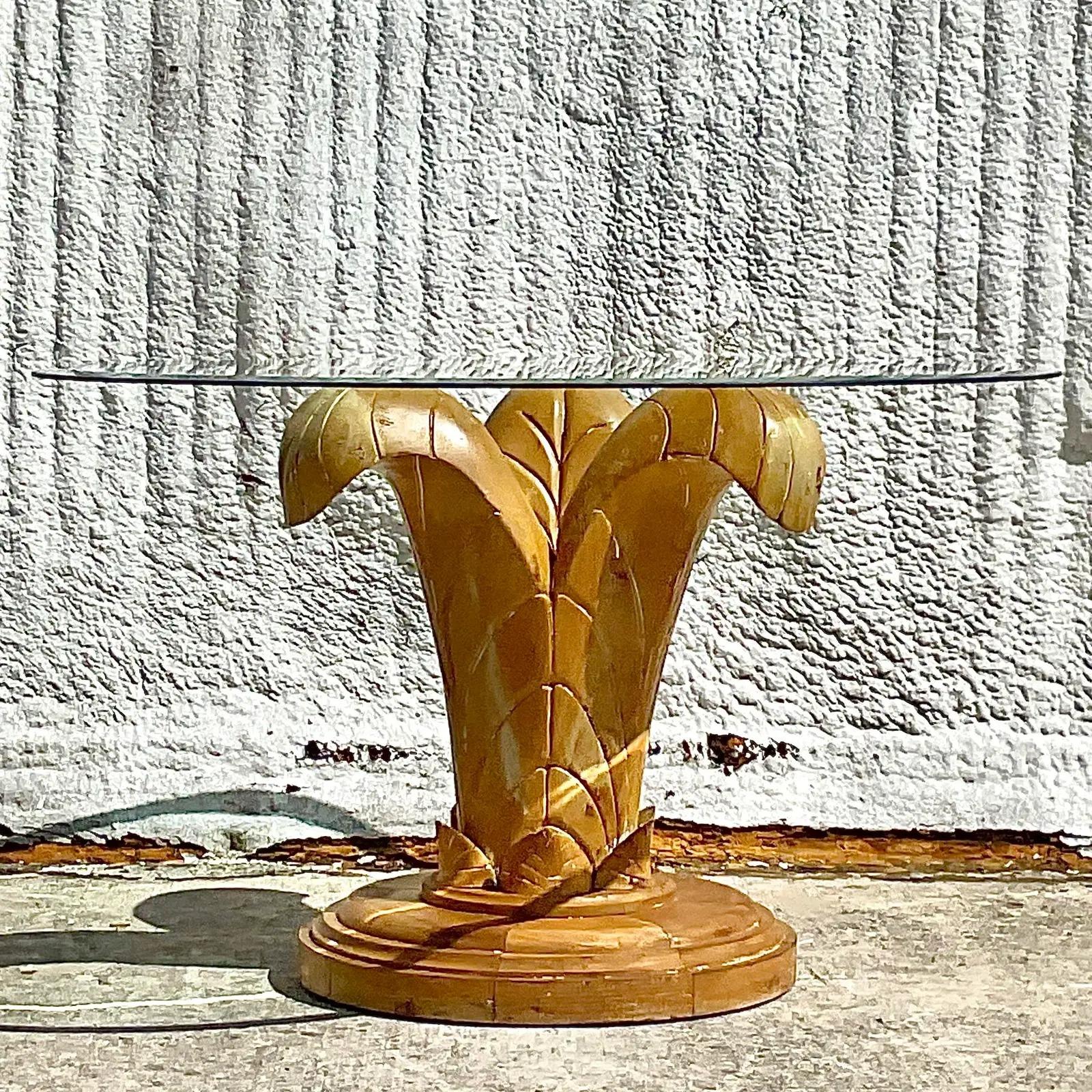 Vintage Coastal Lee Industries Carved Palm Frond Table Pedestal 2