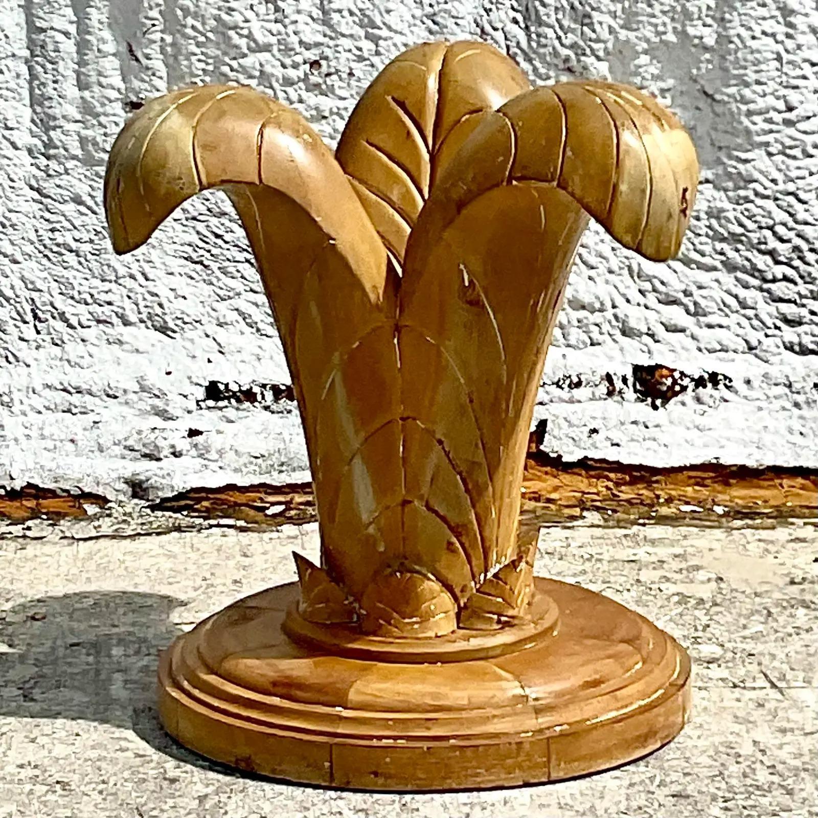 Vintage Coastal Lee Industries Carved Palm Frond Table Pedestal 3