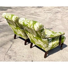 Vintage Coastal Lee Industries Printed Palm Lounge Chairs, a Pair