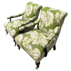 Vintage Coastal Lee Industries Printed Palm Lounge Chairs, a Pair