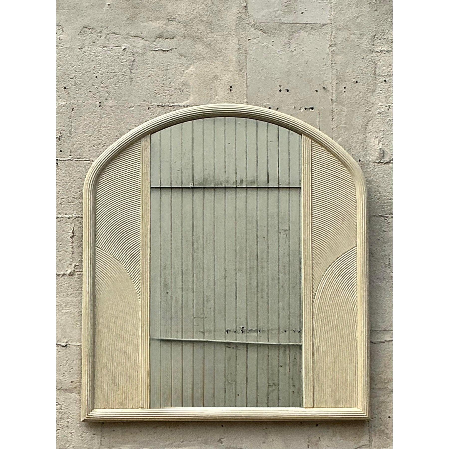 Vintage Coastal Lenoir Bleistift Reed gewölbt Spiegel im Zustand „Gut“ im Angebot in west palm beach, FL